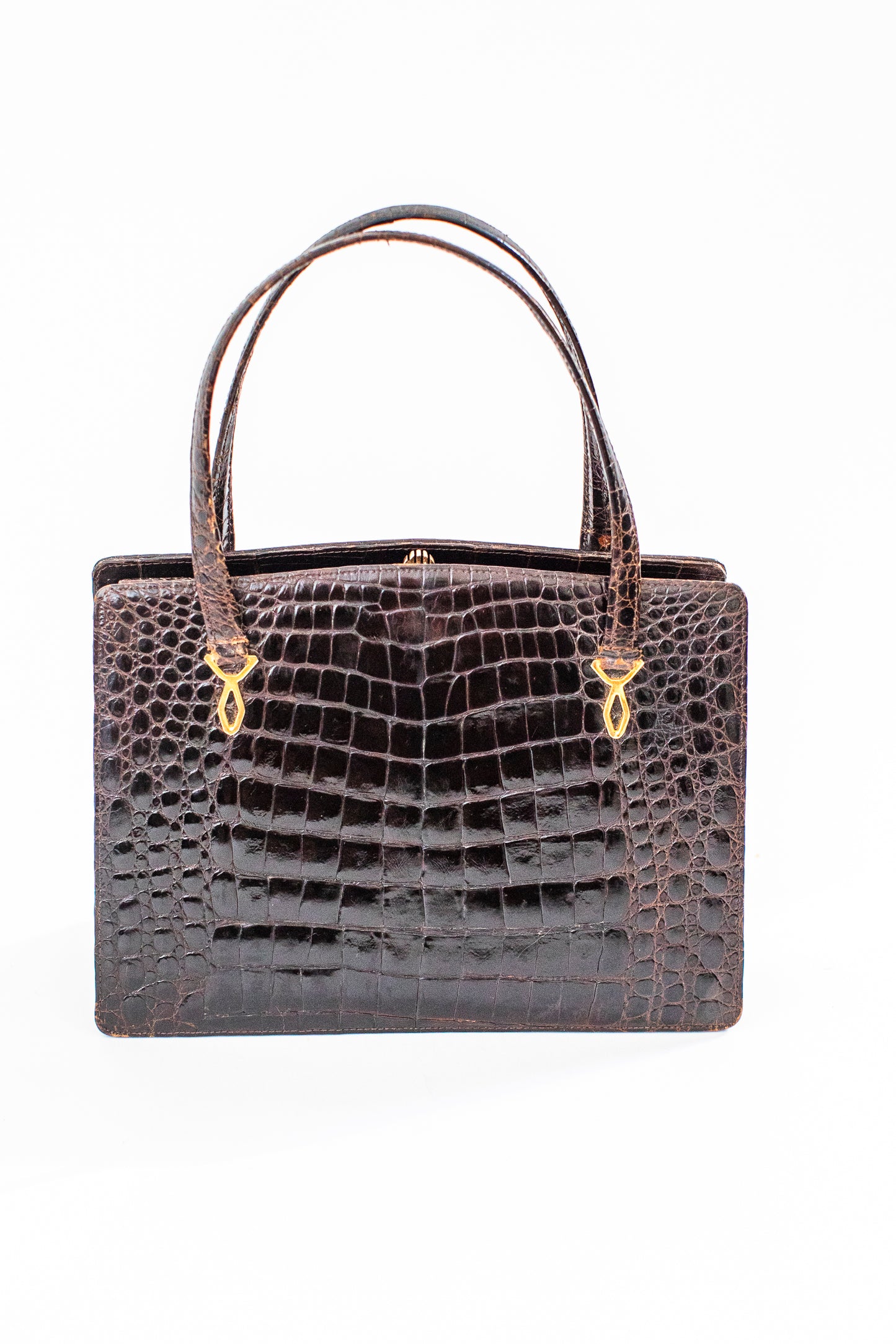 Vintage Brown Croc Bag with Two Handles