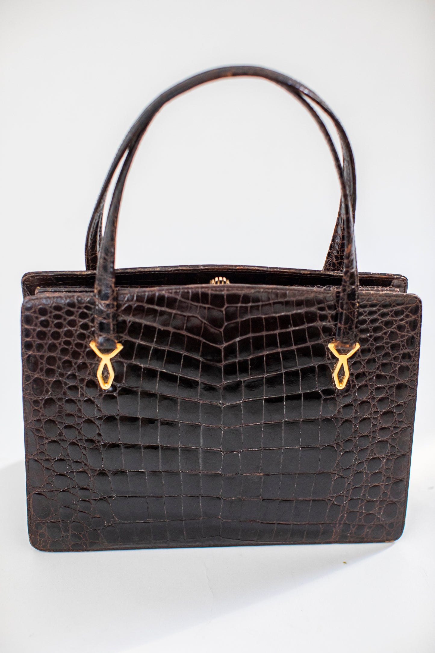 Vintage Brown Croc Bag with Two Handles