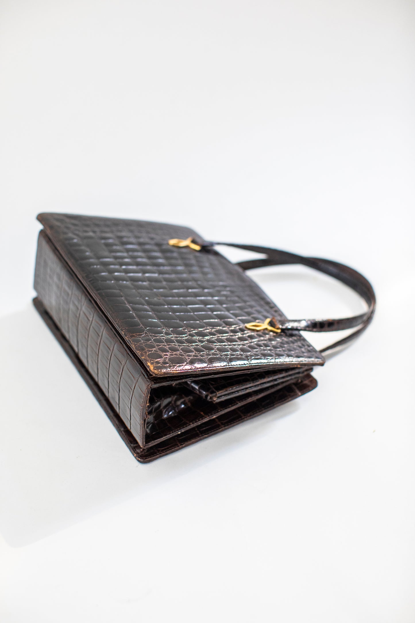 Vintage Brown Croc Bag with Two Handles