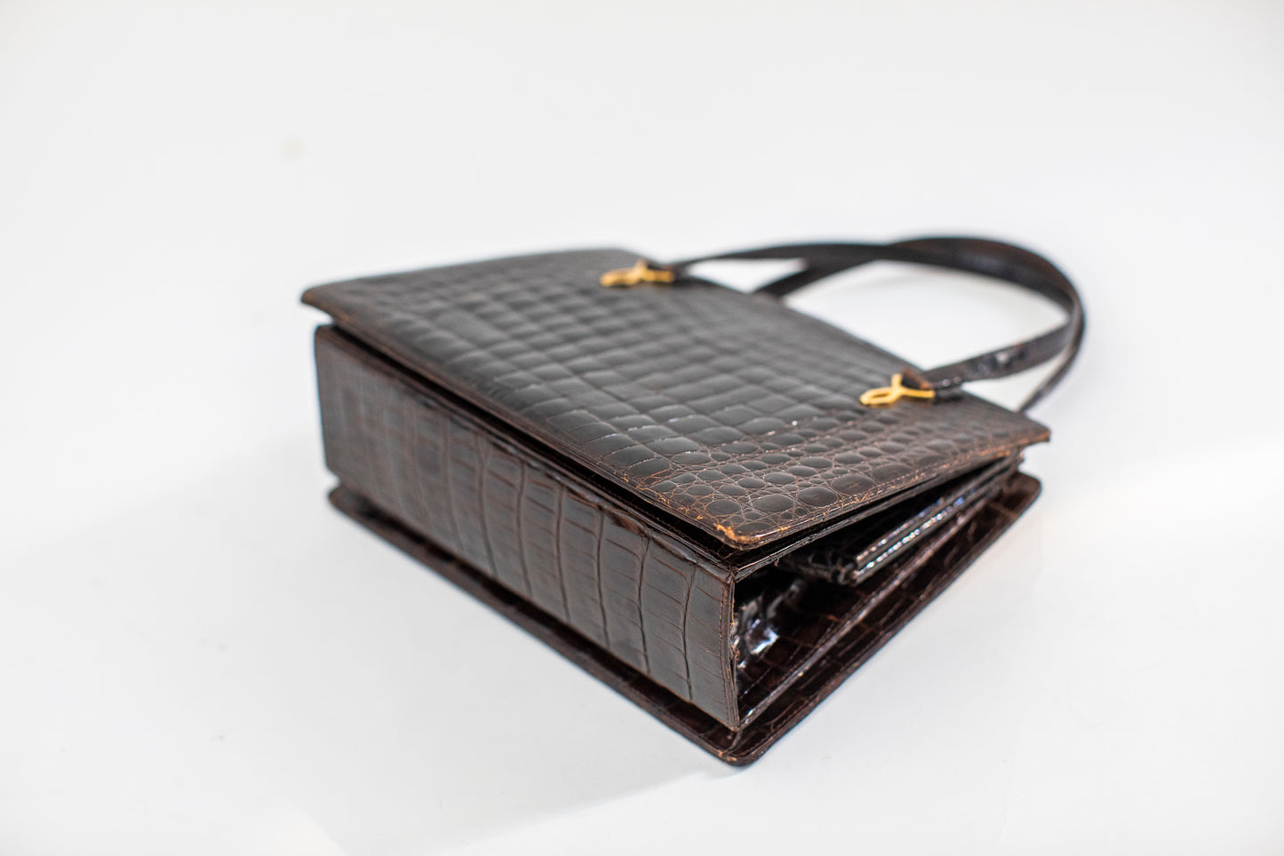 Vintage Brown Croc Bag with Two Handles