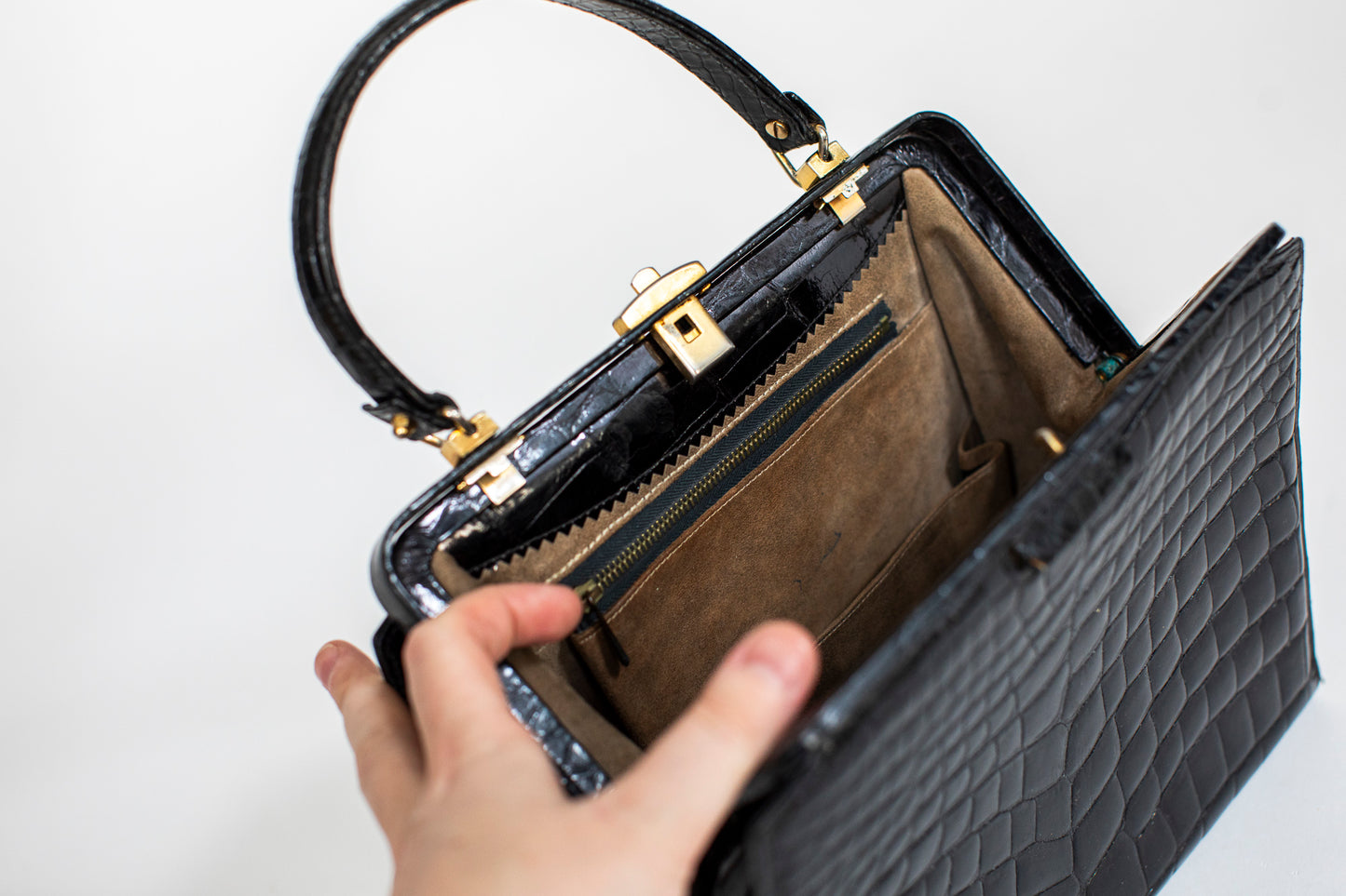 Vintage black croc handbag