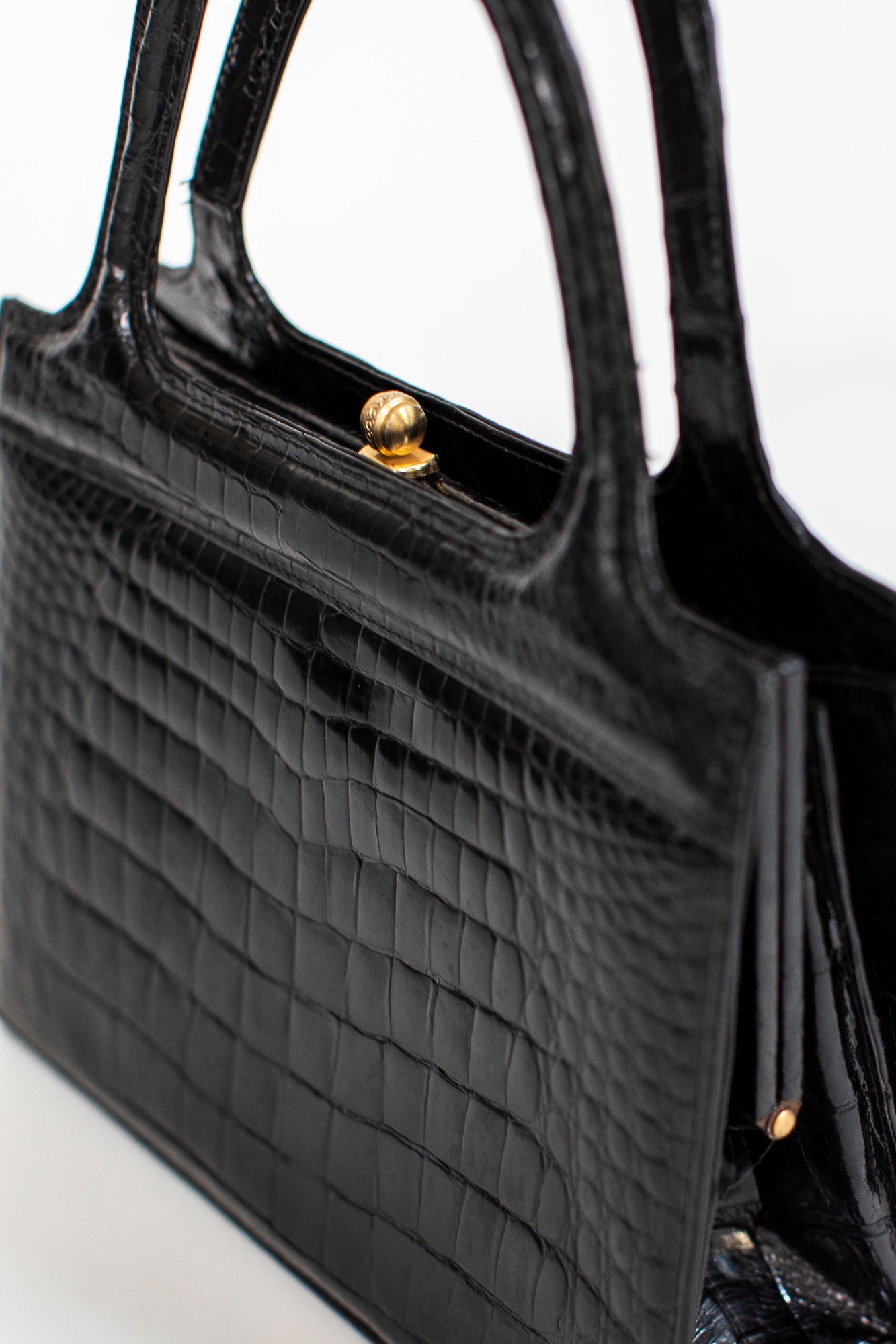 Vintage Black Crocodile Leather Handbag