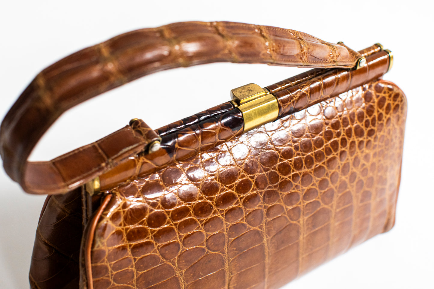 Vintage Caramel Brown Crocodile Handbag