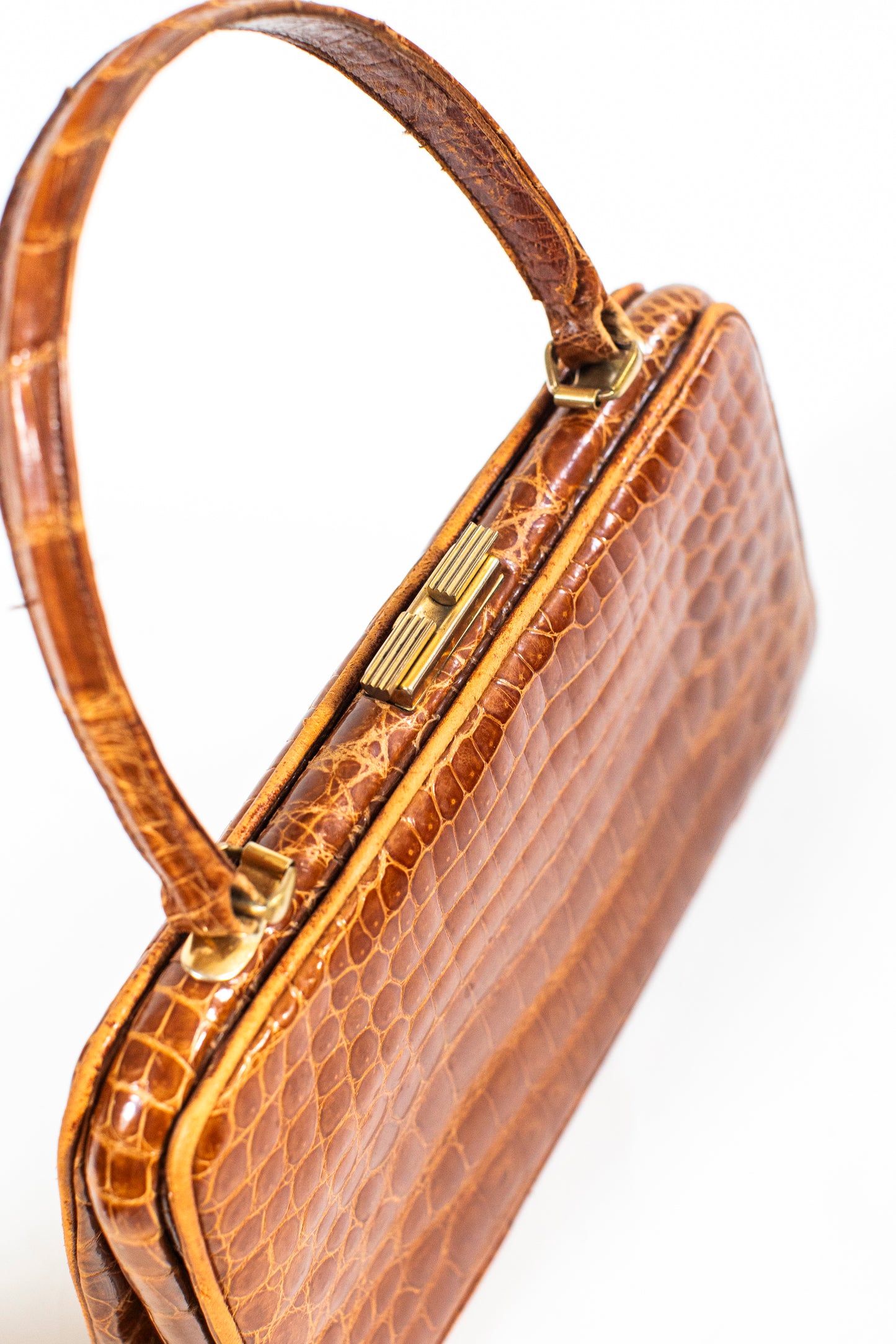 Vintage Caramel Brown Croc Bag
