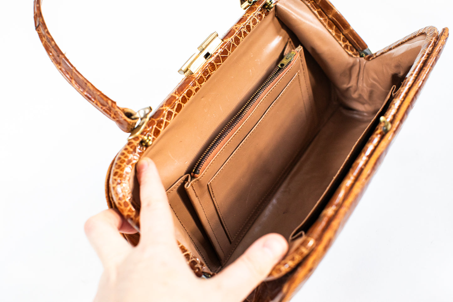 Vintage Caramel Brown Croc Bag