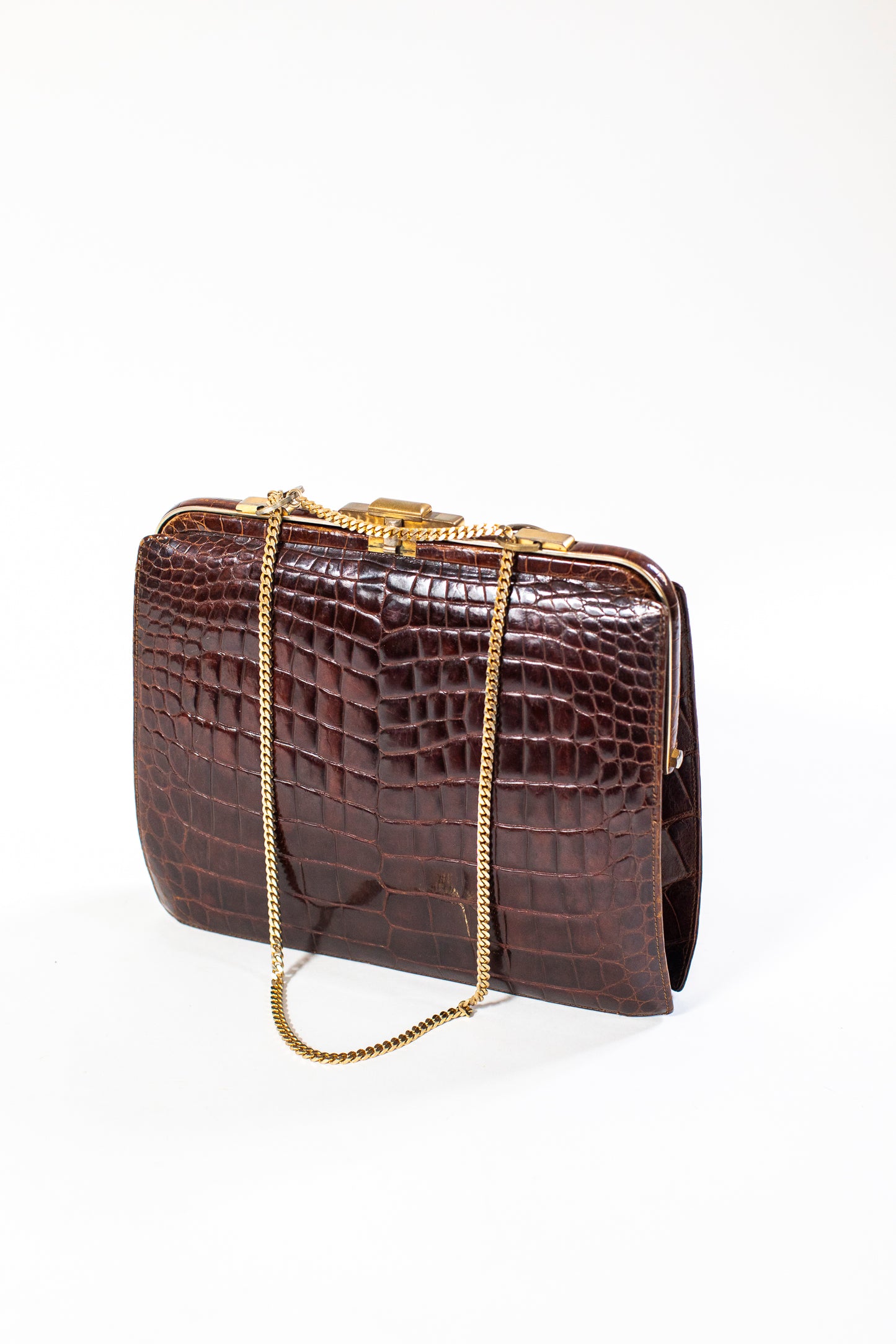 Large Vintage Brown Croc Bag with a Chain