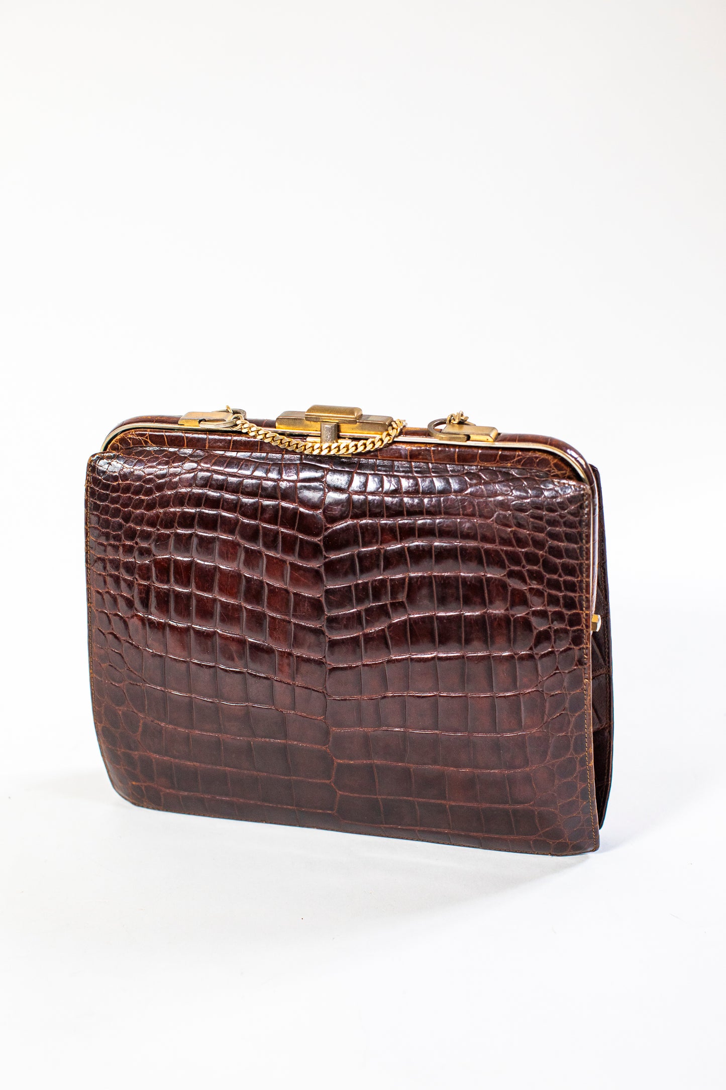 Large Vintage Brown Croc Bag with a Chain