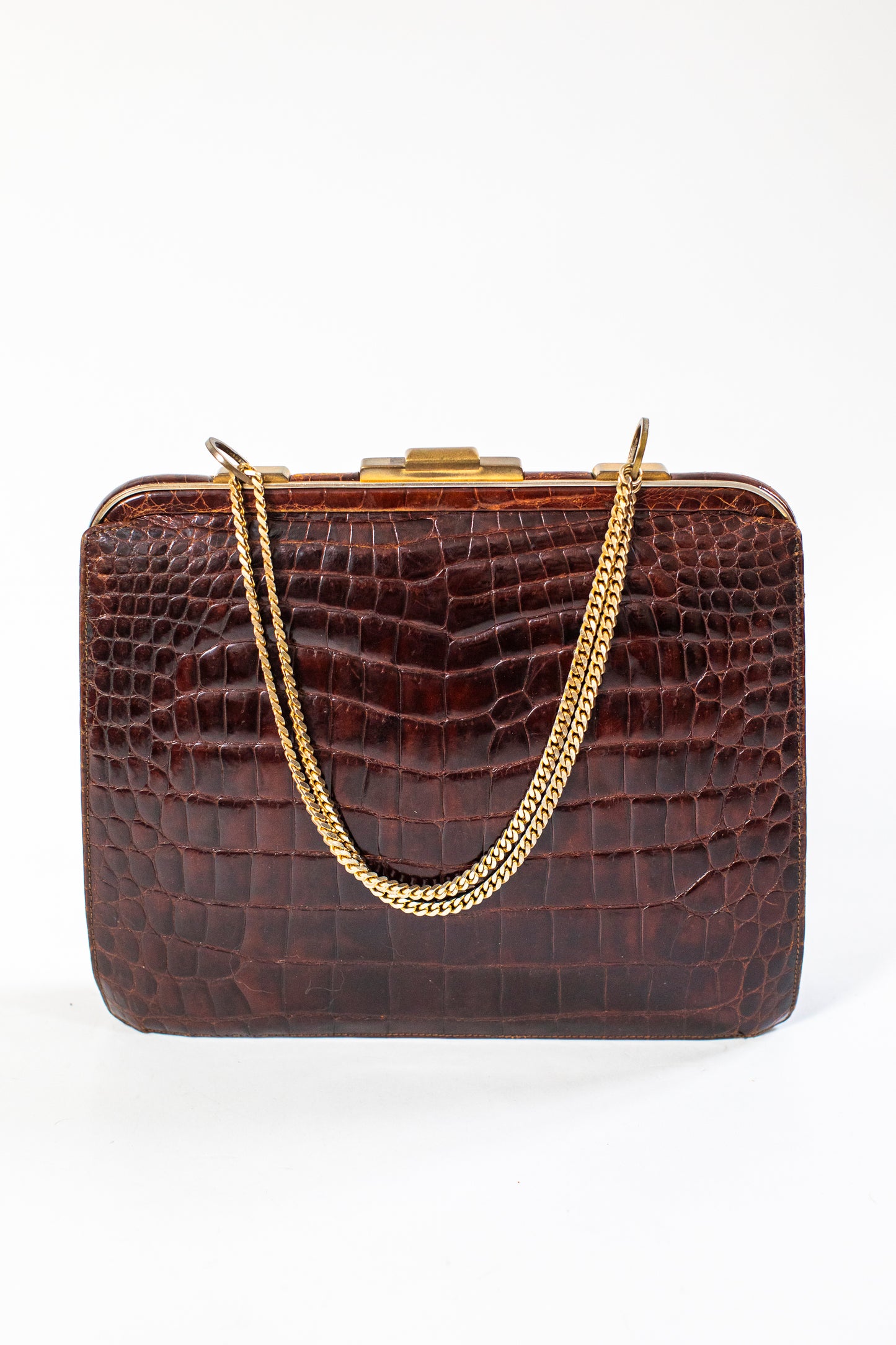 Large Vintage Brown Croc Bag with a Chain