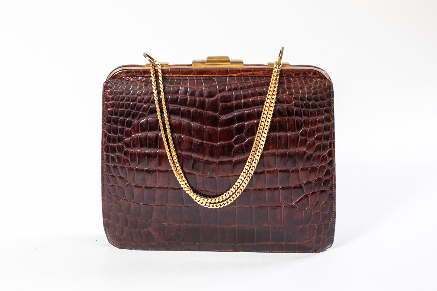 Large Vintage Brown Croc Bag with a Chain