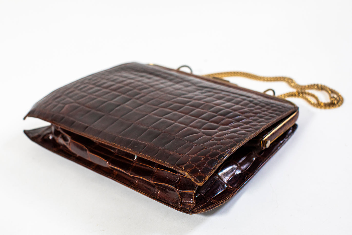 Large Vintage Brown Croc Bag with a Chain