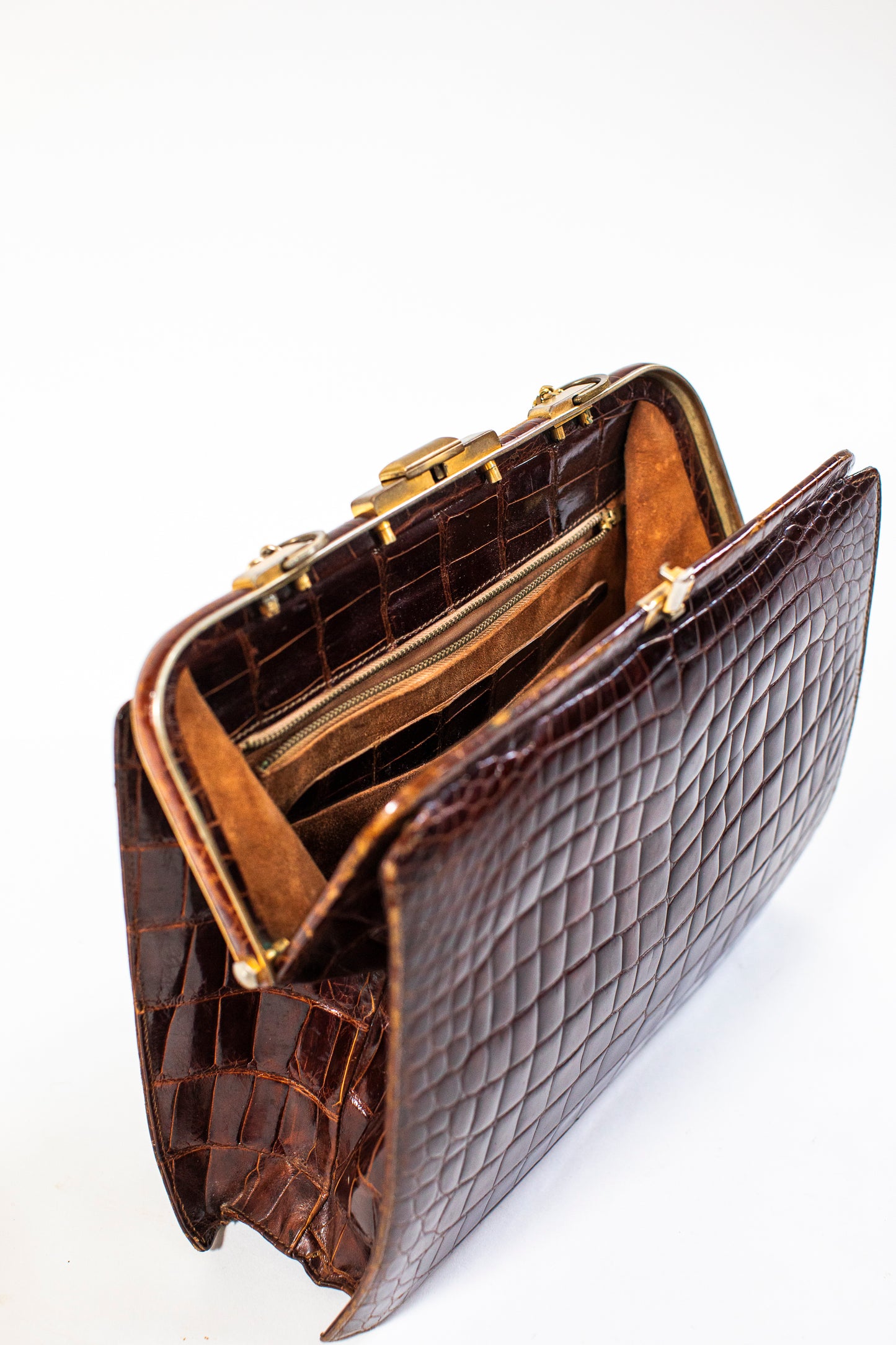 Large Vintage Brown Croc Bag with a Chain