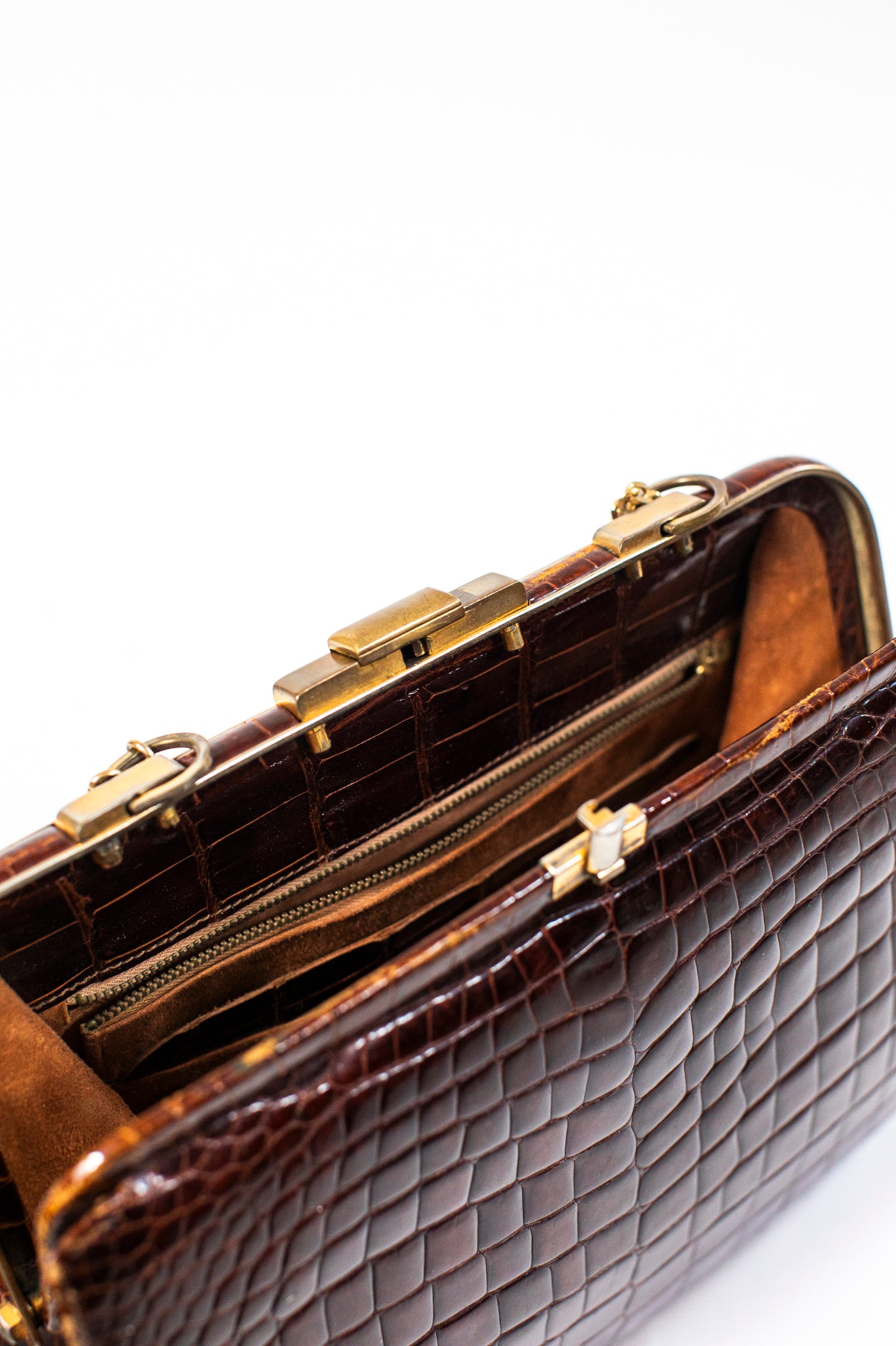Large Vintage Brown Croc Bag with a Chain