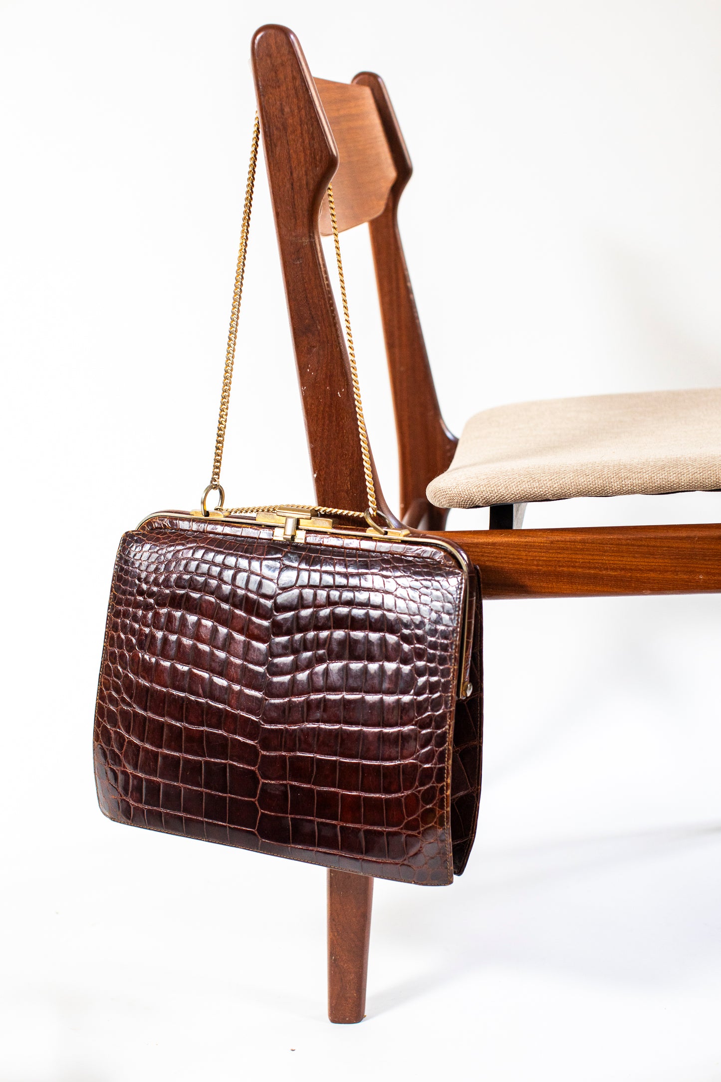 Large Vintage Brown Croc Bag with a Chain