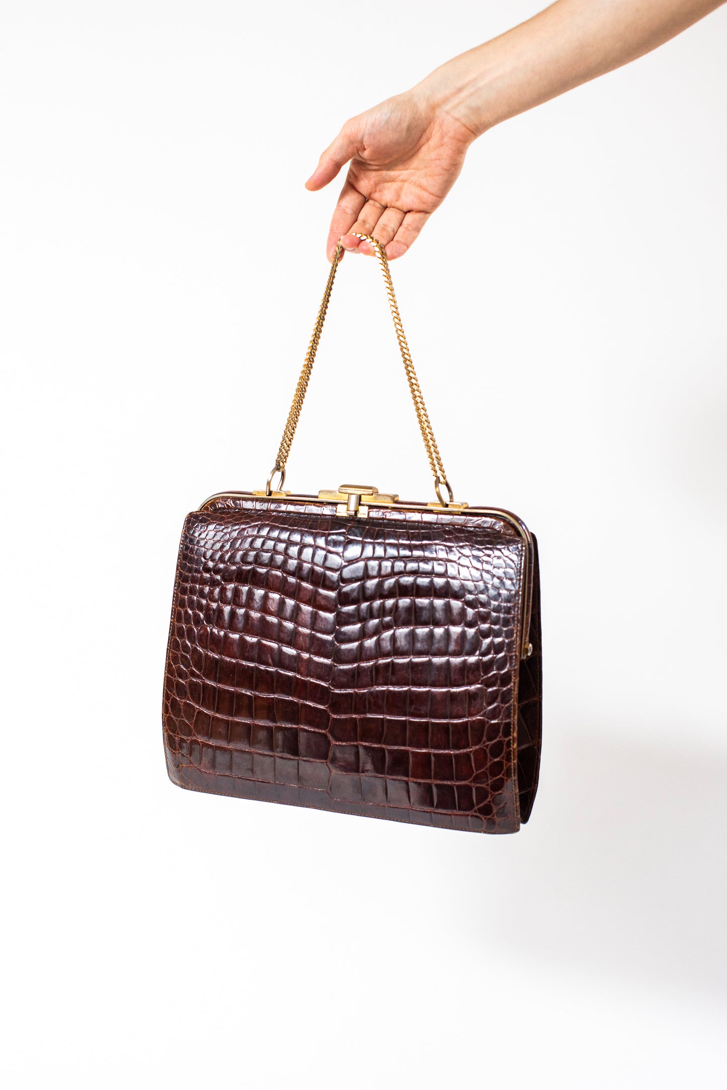 Large Vintage Brown Croc Bag with a Chain