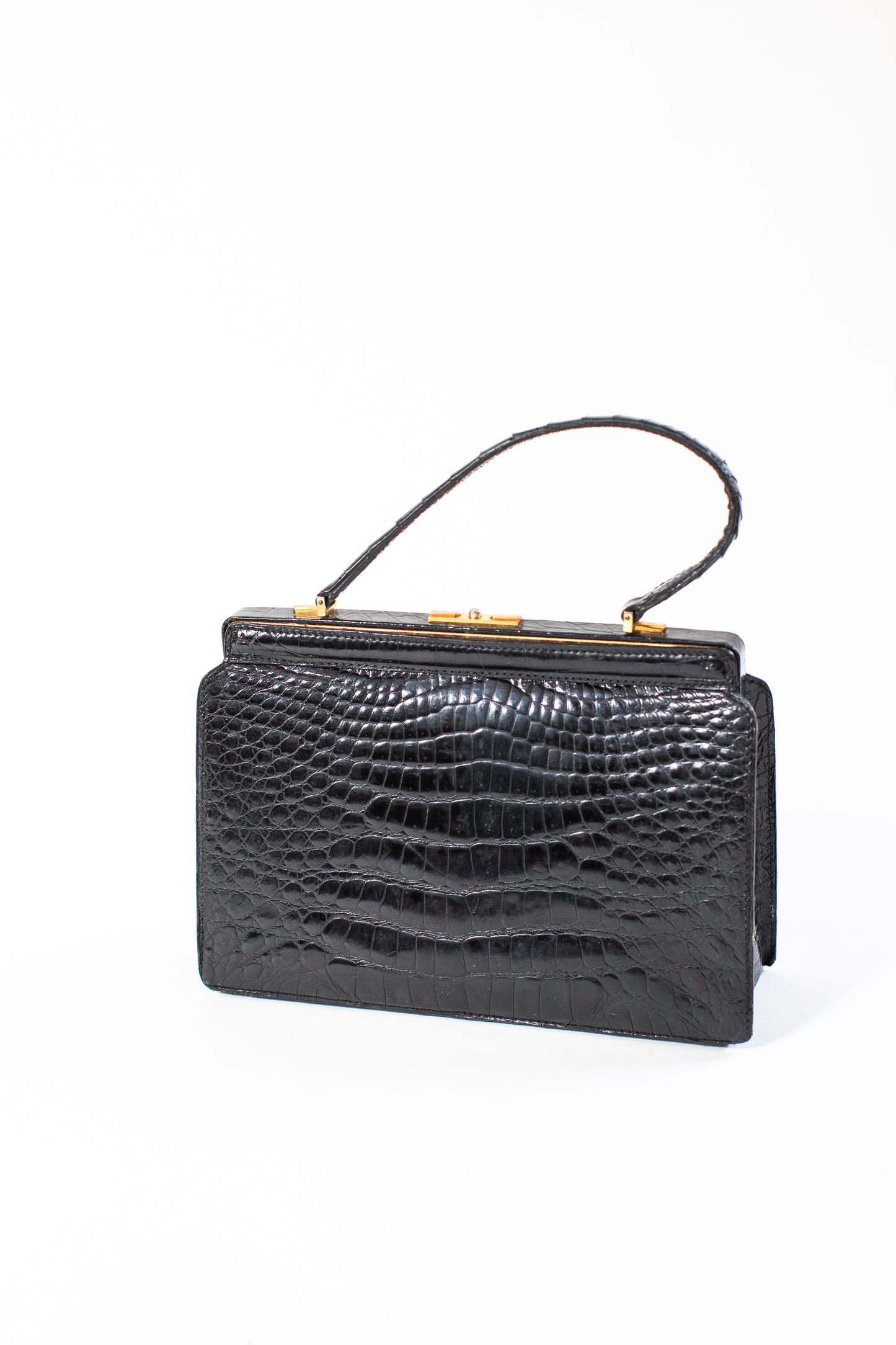 Large Vintage Black Croc Bag