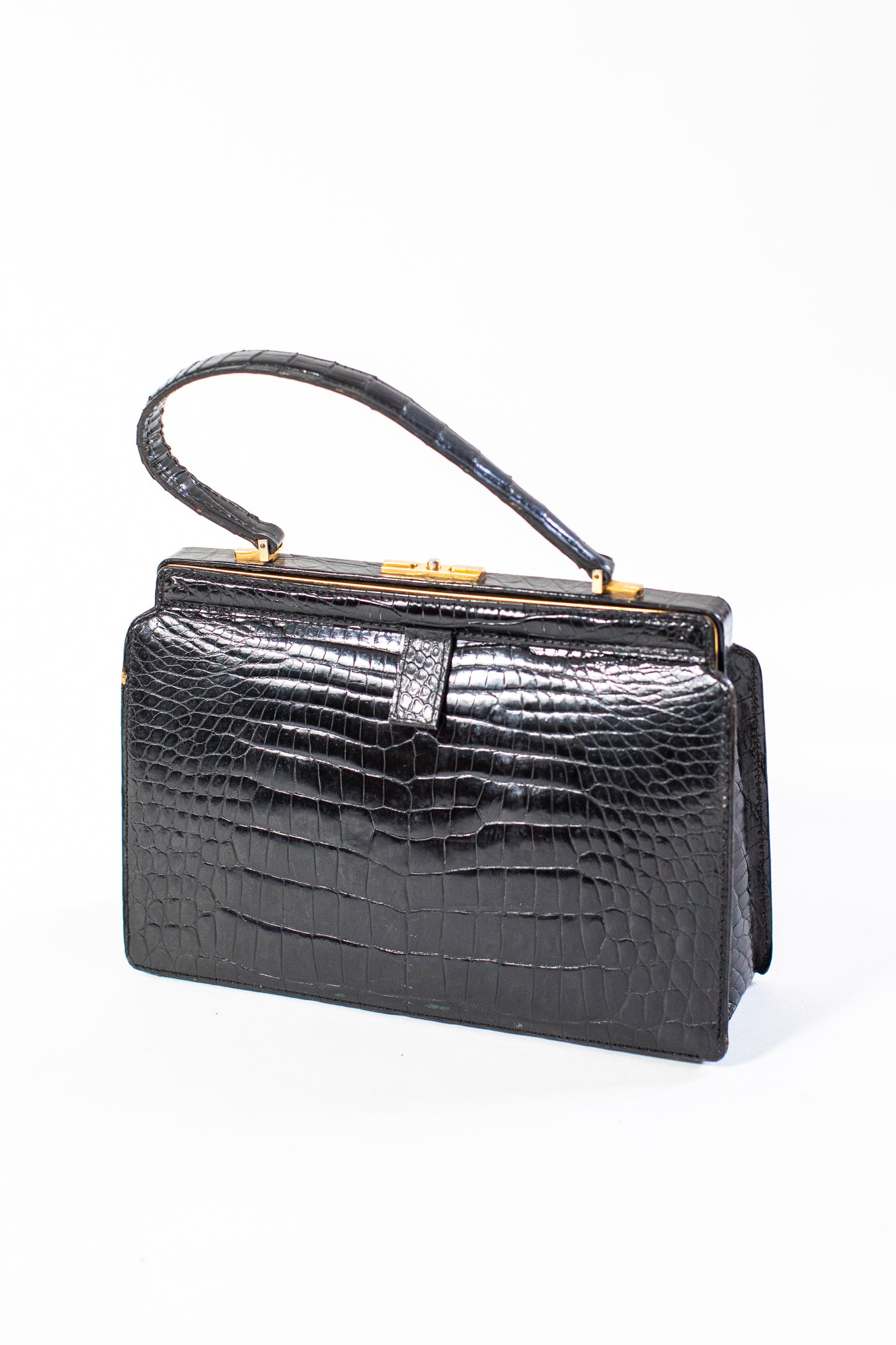 Large Vintage Black Croc Bag