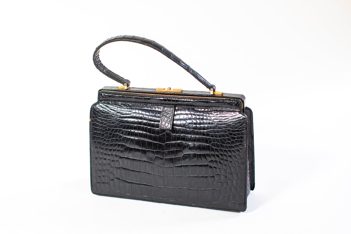Large Vintage Black Croc Bag