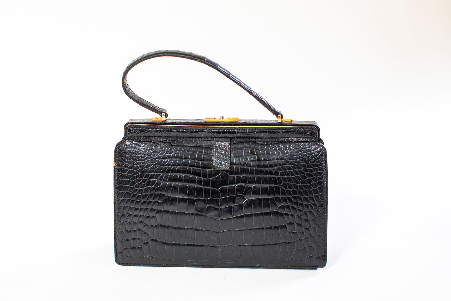 Large Vintage Black Croc Bag