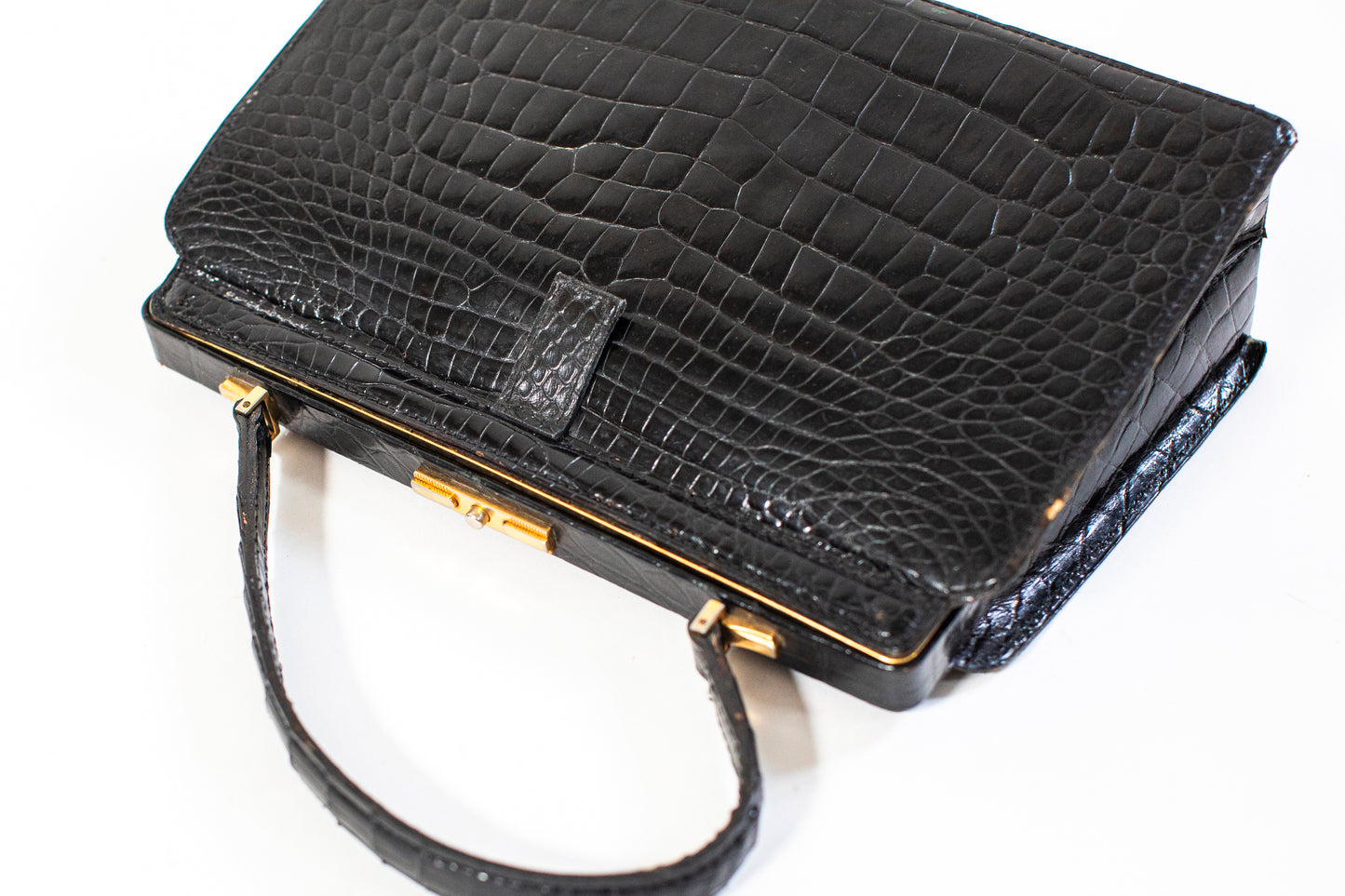 Large Vintage Black Croc Bag