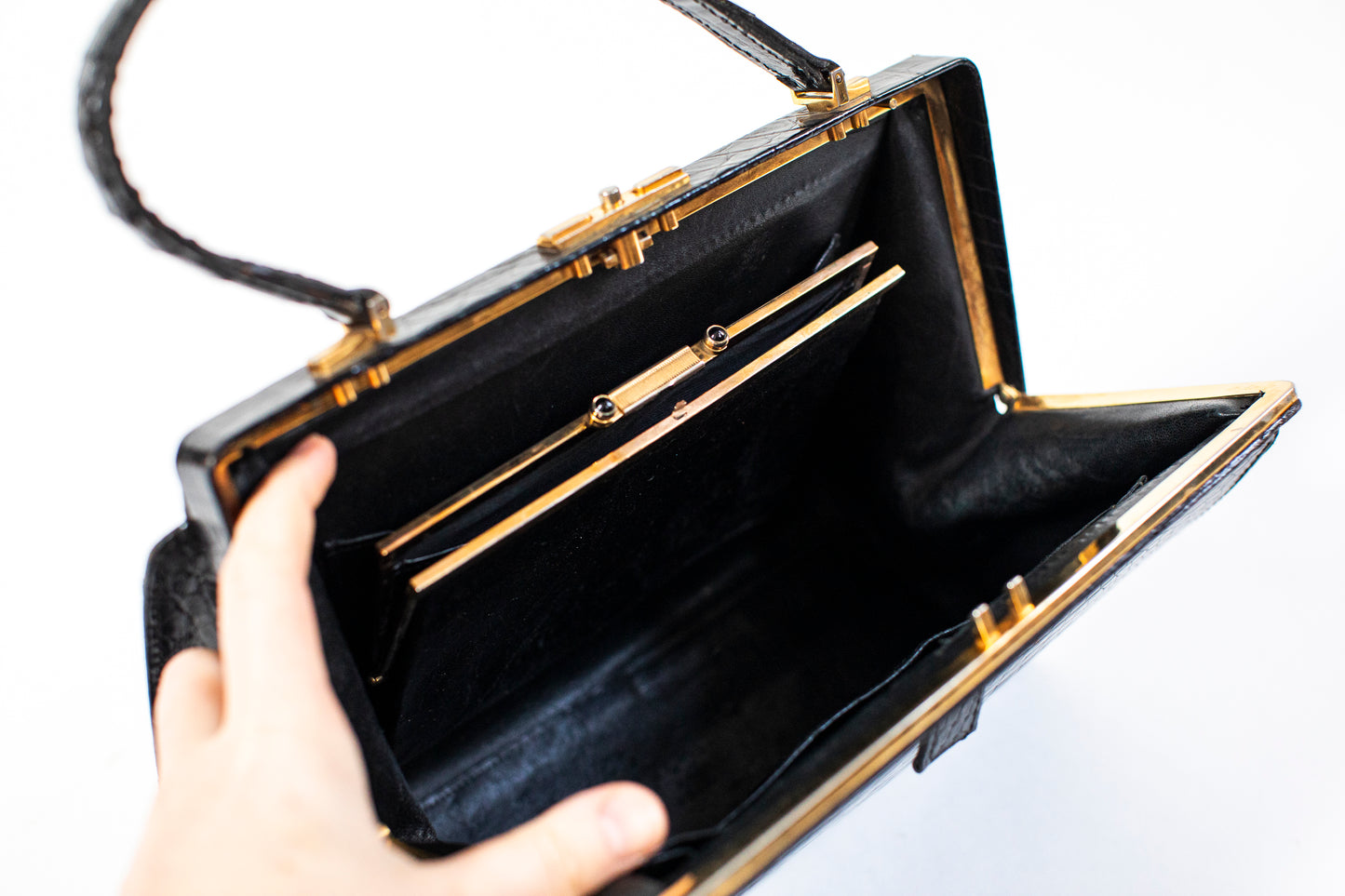 Large Vintage Black Croc Bag