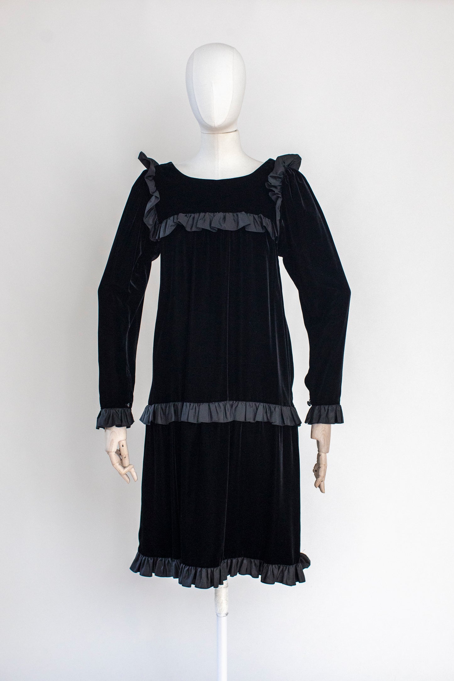 1970s Vintage Black Velvet Evening Dress by Yves Saint Laurent Rive Gauche Size S-M