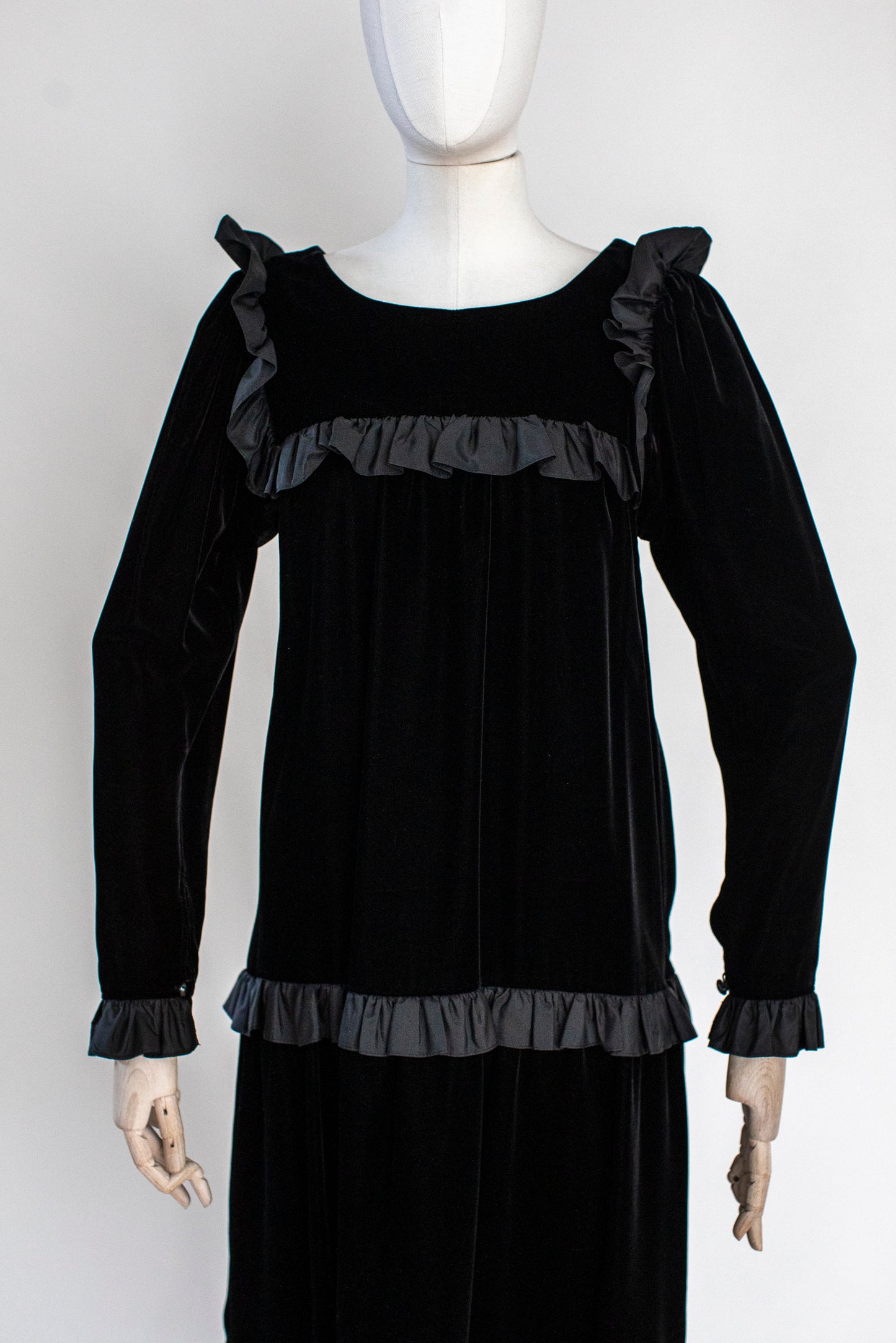 1970s Vintage Black Velvet Evening Dress by Yves Saint Laurent Rive Gauche Size S-M