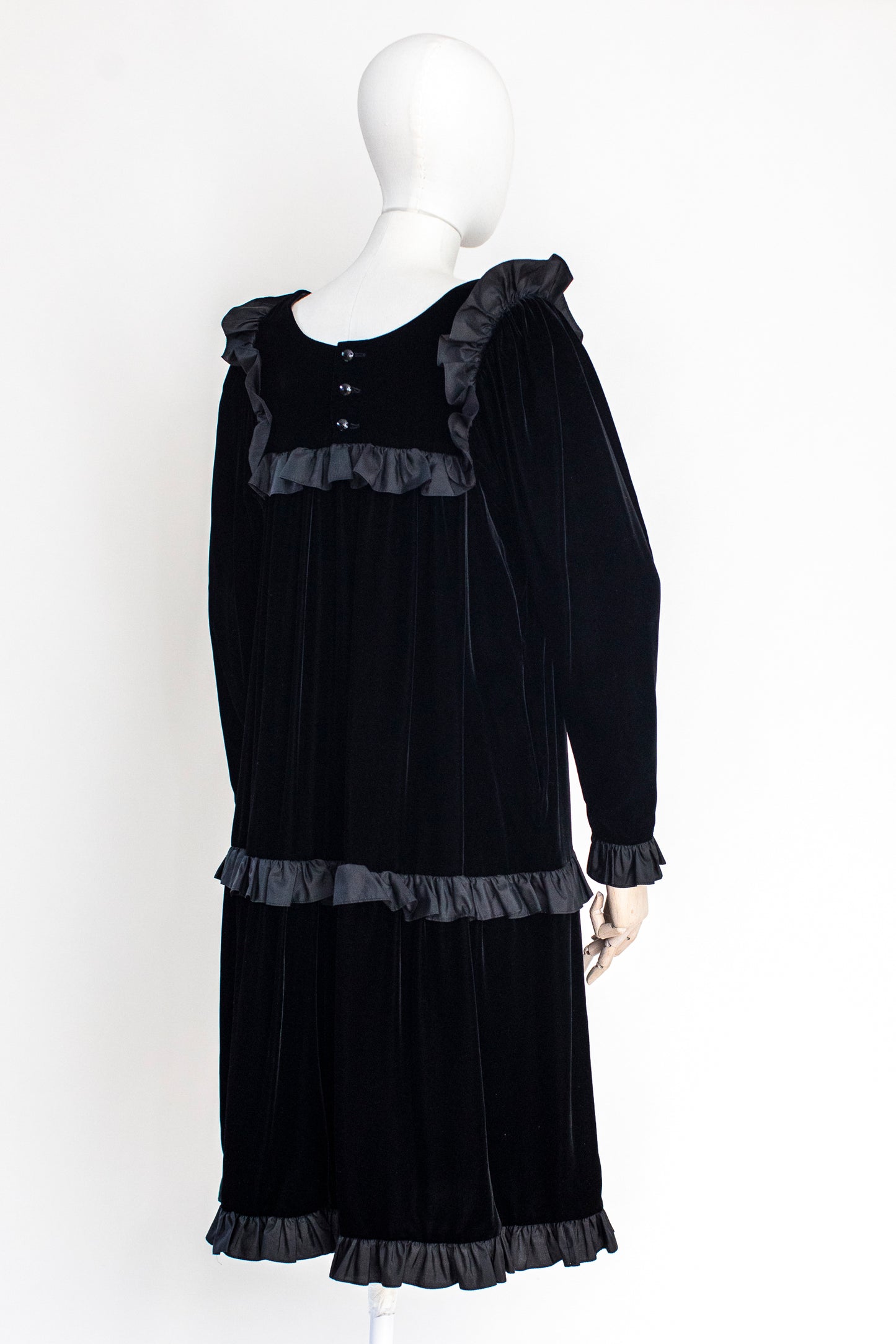 1970s Vintage Black Velvet Evening Dress by Yves Saint Laurent Rive Gauche Size S-M