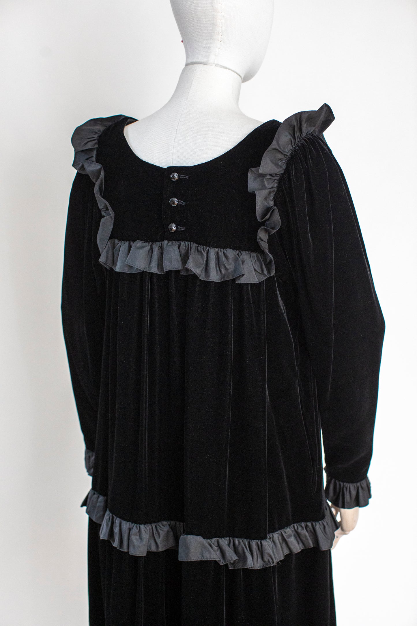 1970s Vintage Black Velvet Evening Dress by Yves Saint Laurent Rive Gauche Size S-M