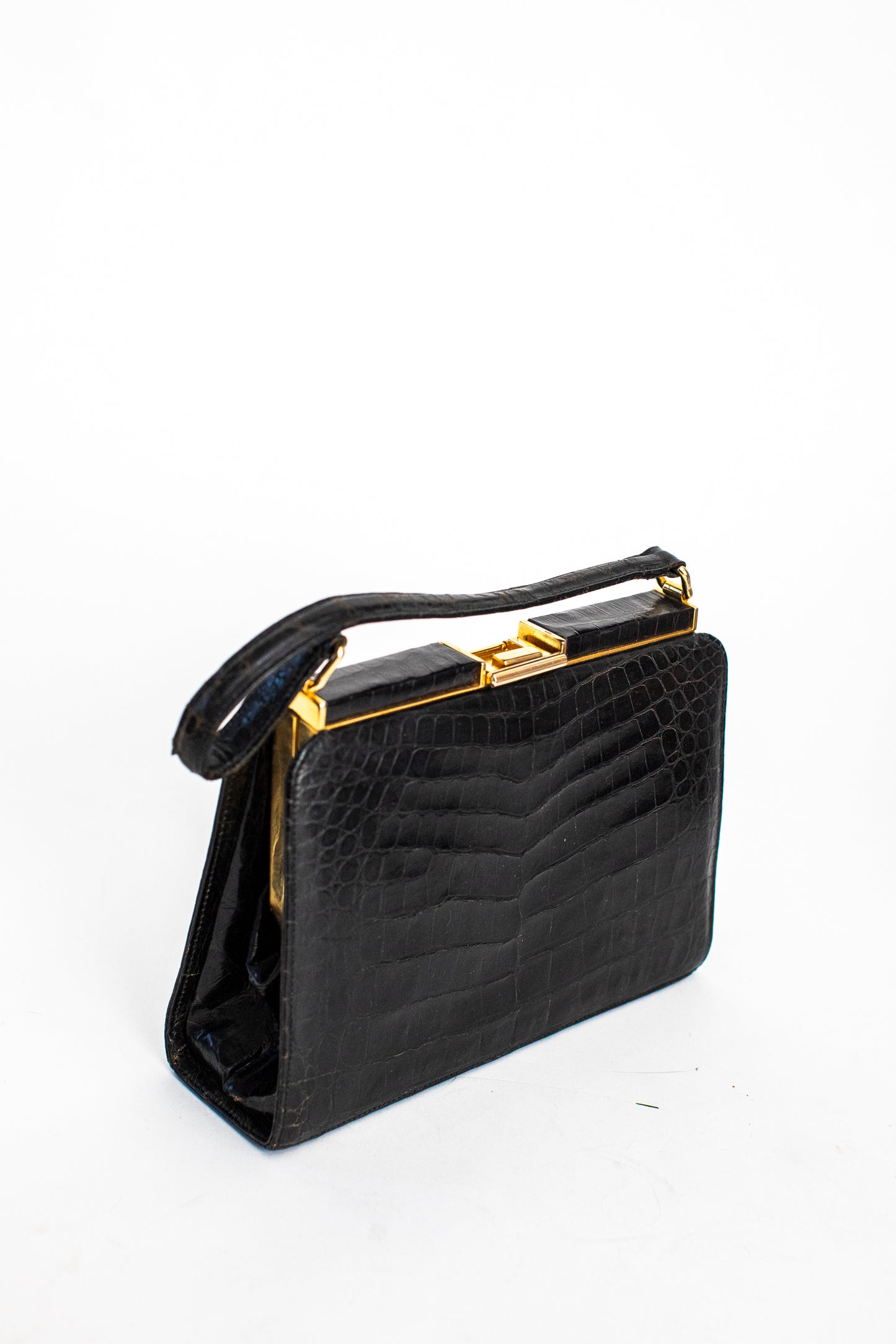 1970 Vintage Large Black Crocodile Leather Handbag