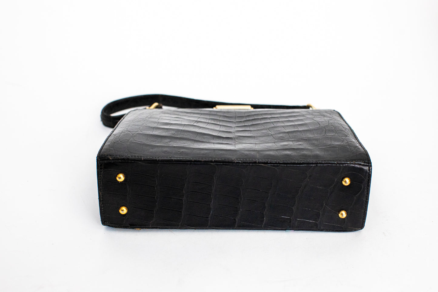 1970 Vintage Large Black Crocodile Leather Handbag