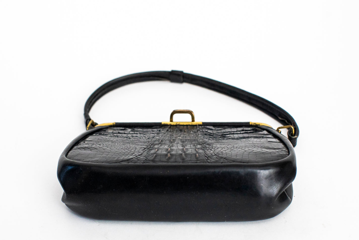 1940 Vintage Black Crocodile Leather Purse with Soft Handle
