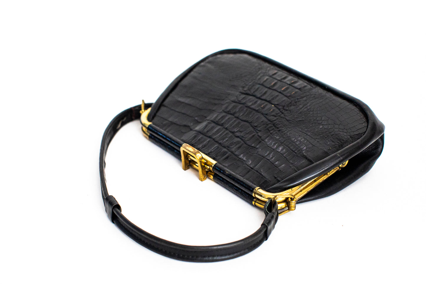 1940 Vintage Black Crocodile Leather Purse with Soft Handle