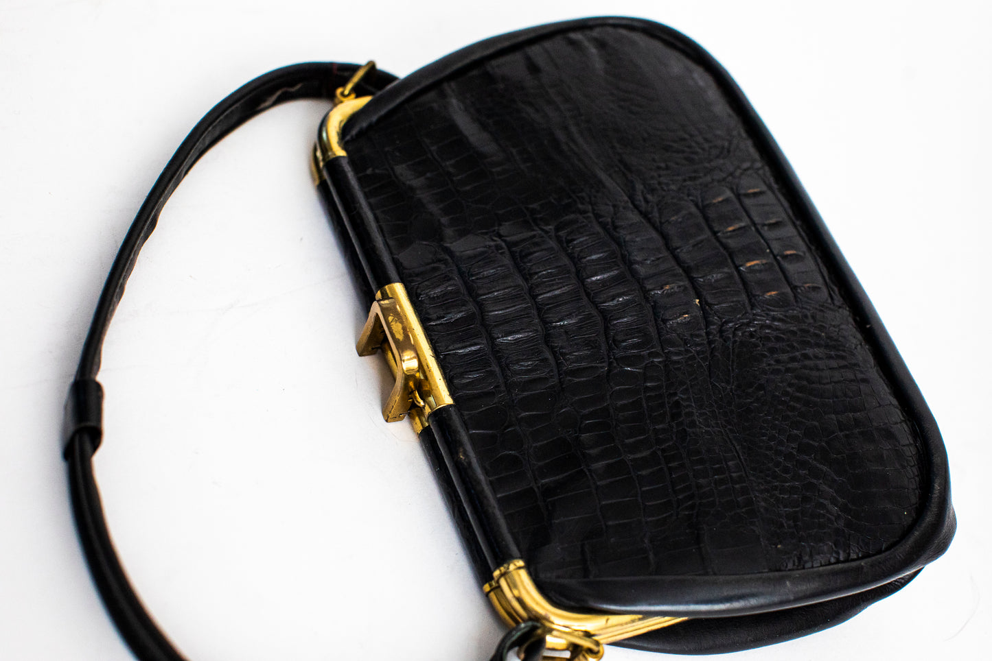 1940 Vintage Black Crocodile Leather Purse with Soft Handle