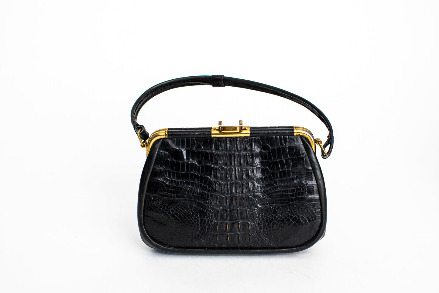 1940 Vintage Black Crocodile Leather Purse with Soft Handle