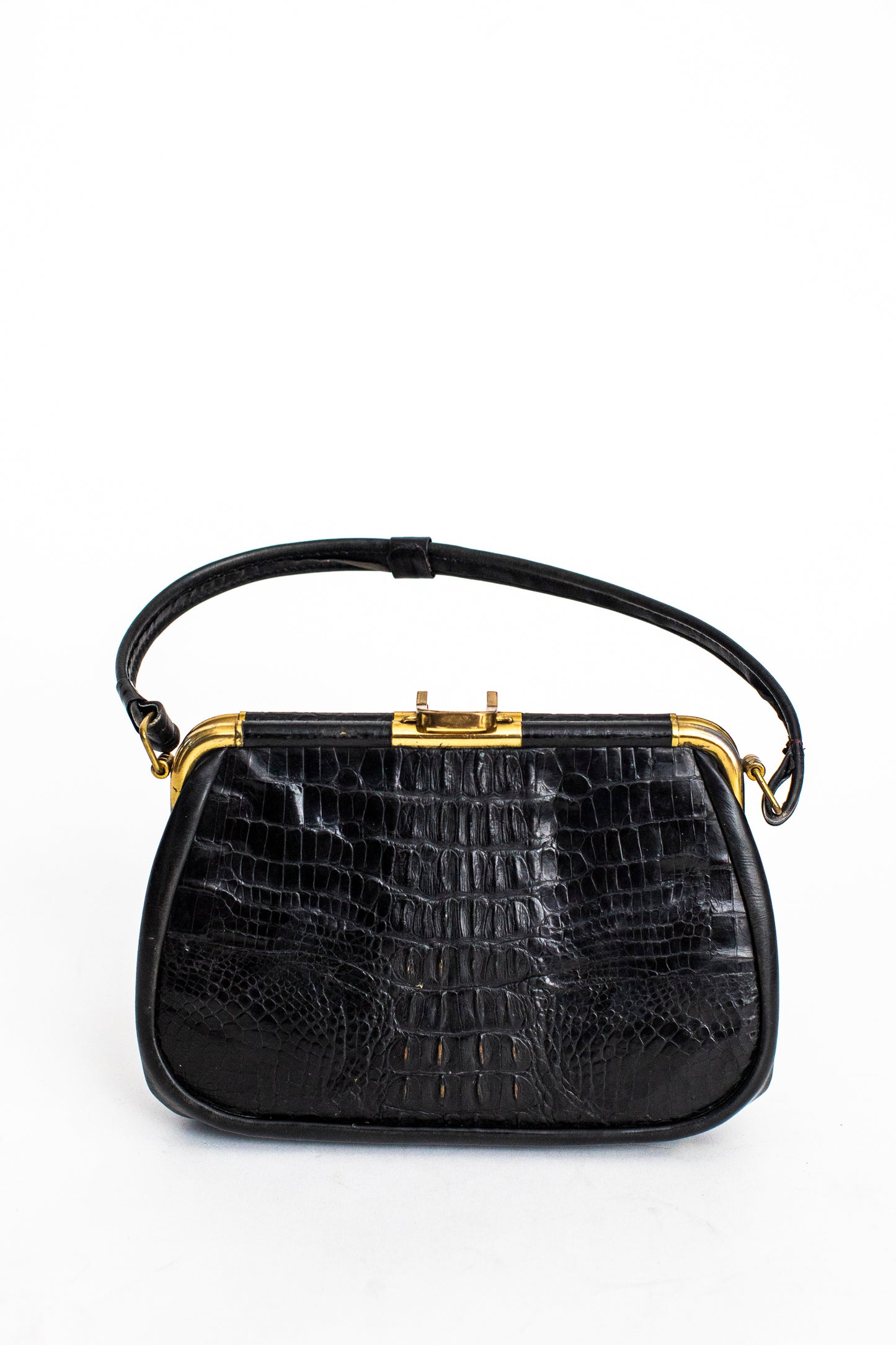 1940 Vintage Black Crocodile Leather Purse with Soft Handle