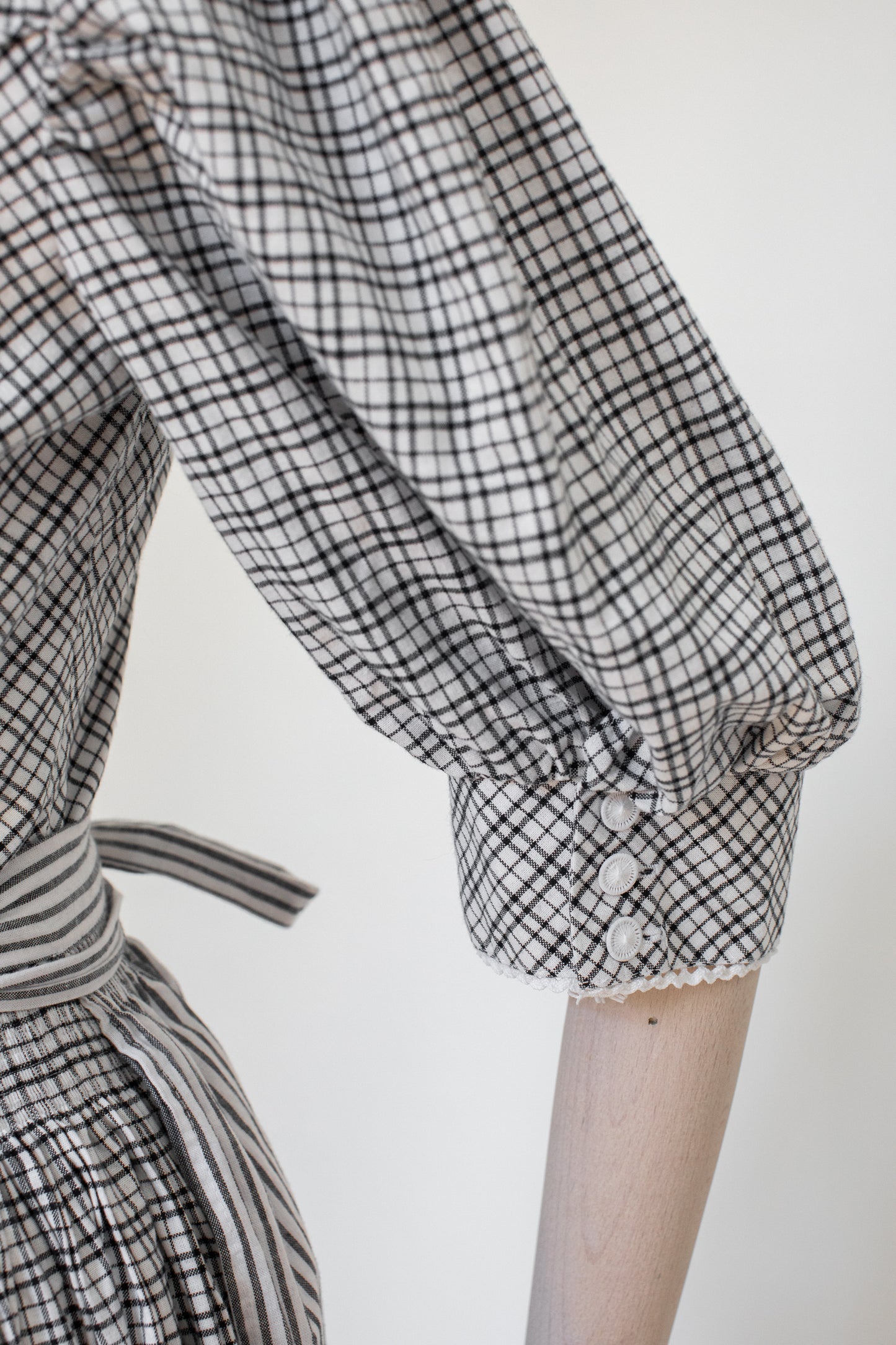 1990's Vintage Austrian Black and White Plaid Apron Dress - Size XS