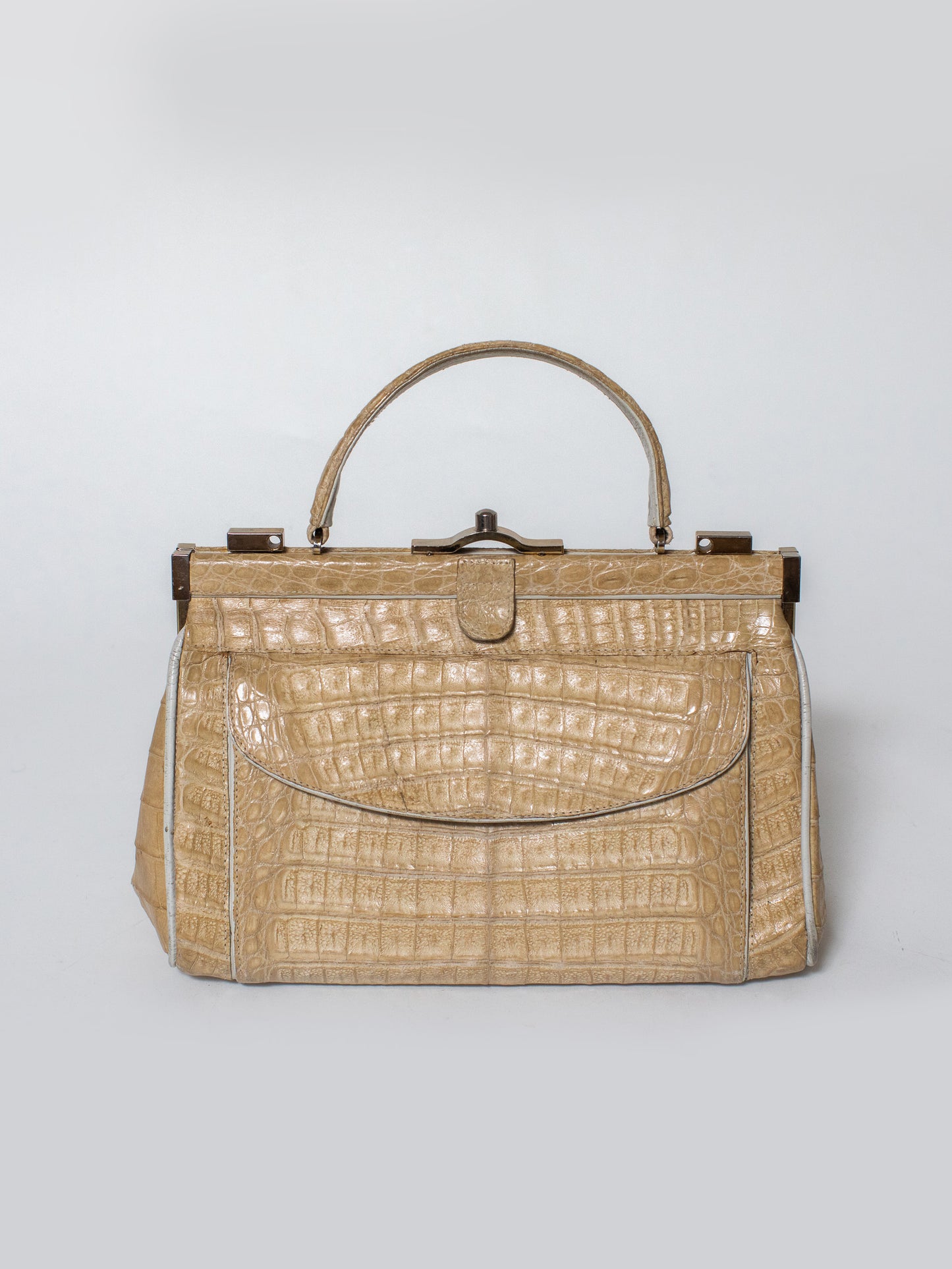 1970 Vintage Large Beige Doctor's Croc Leather Bag