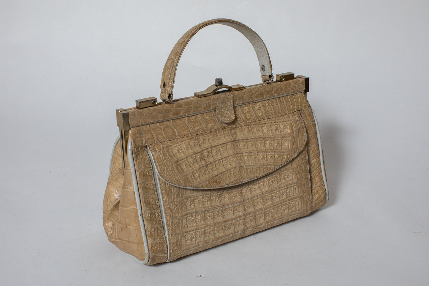 1970 Vintage Large Beige Doctor's Croc Leather Bag