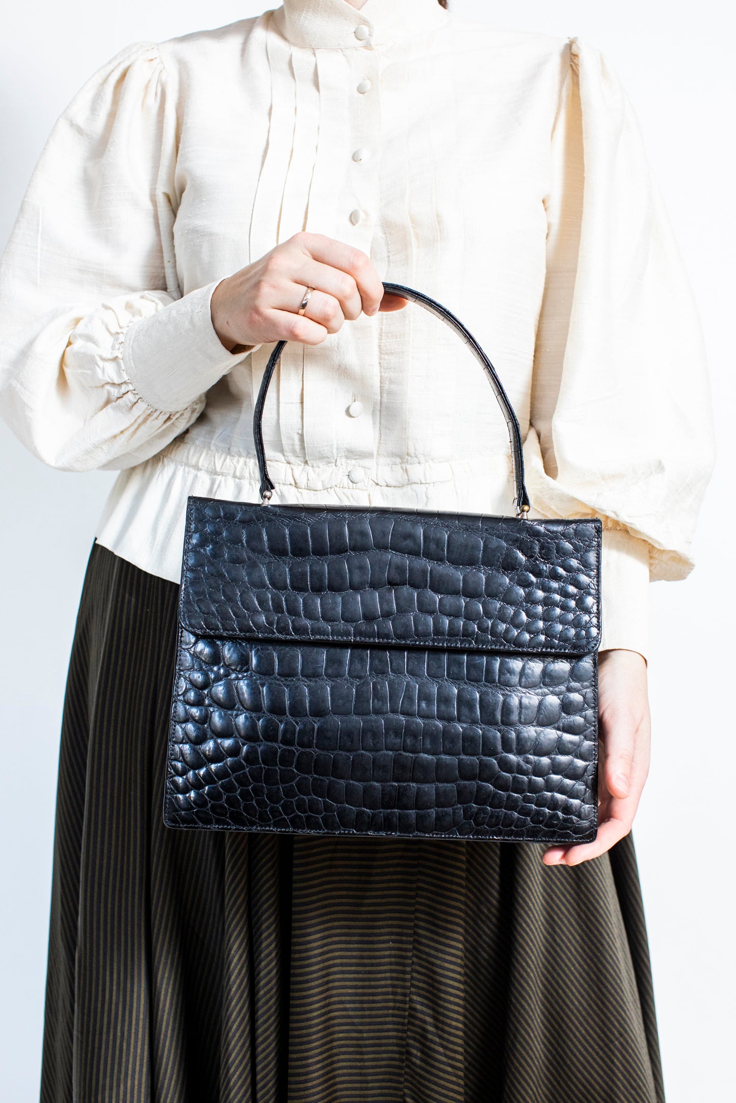 1970 Vintage Croc Leather Black Suitcase Bag