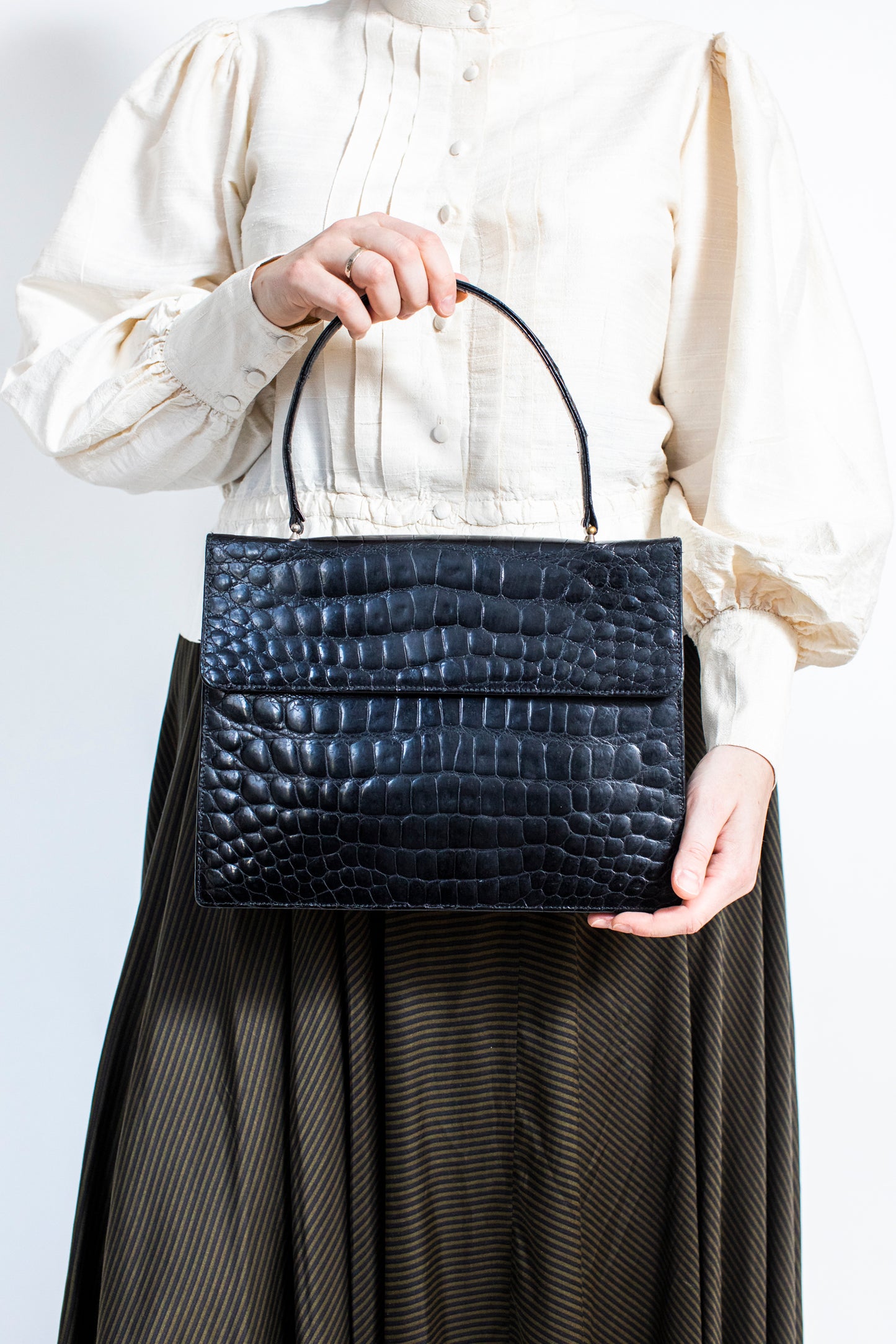 1970 Vintage Croc Leather Black Suitcase Bag