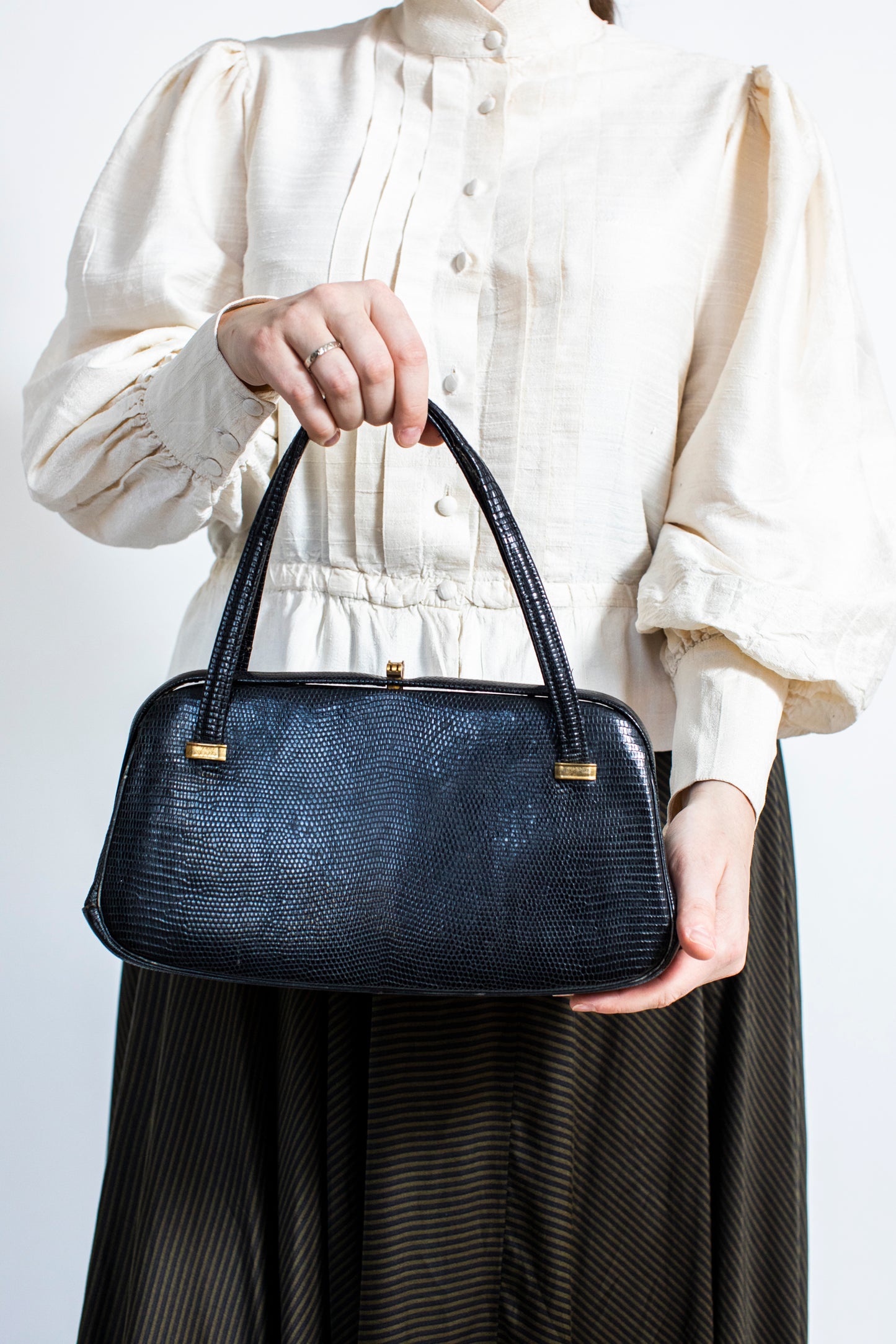 1950 Vintage Black Snake Leather Handbag