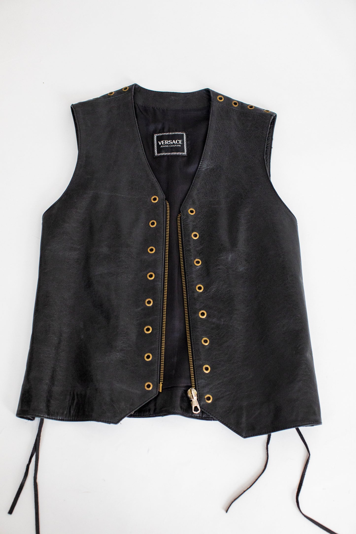 Vintage Versace Jeans Coutur Black Leather Vest