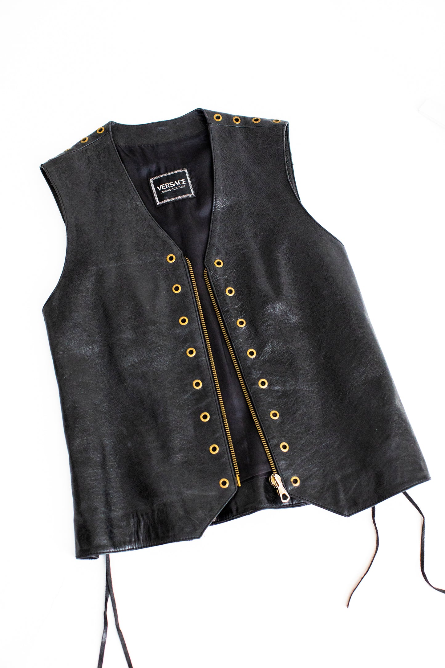 Vintage Versace Jeans Coutur Black Leather Vest