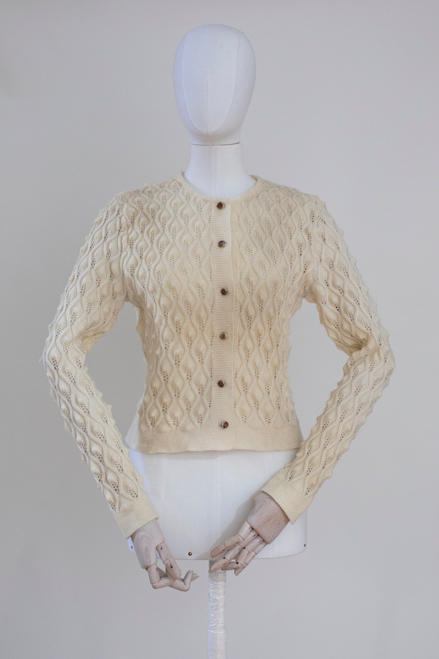 Vintage Hand Knitted Beige Austrian Cardigan Size XS-S