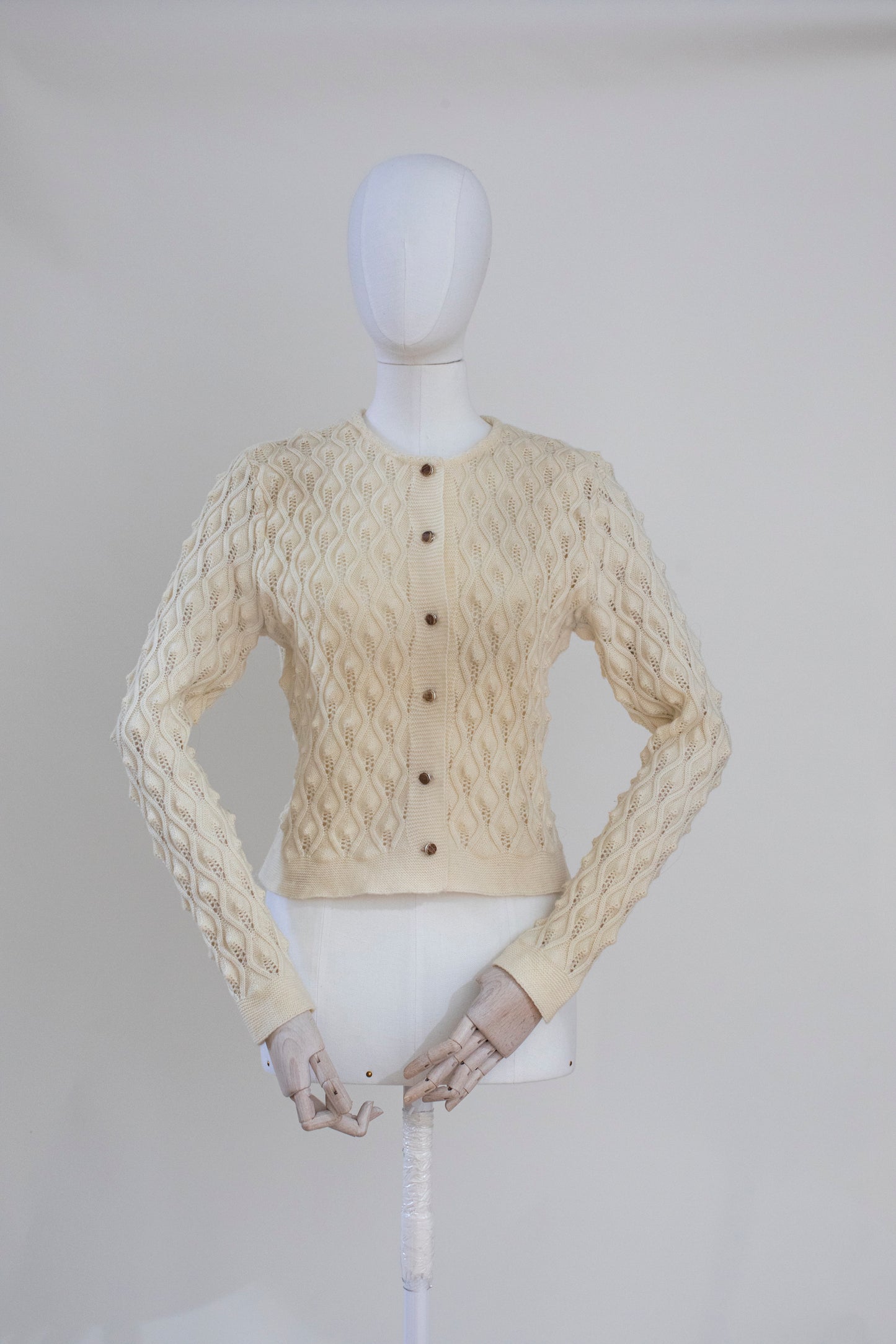 Vintage Hand Knitted Beige Austrian Cardigan Size XS-S