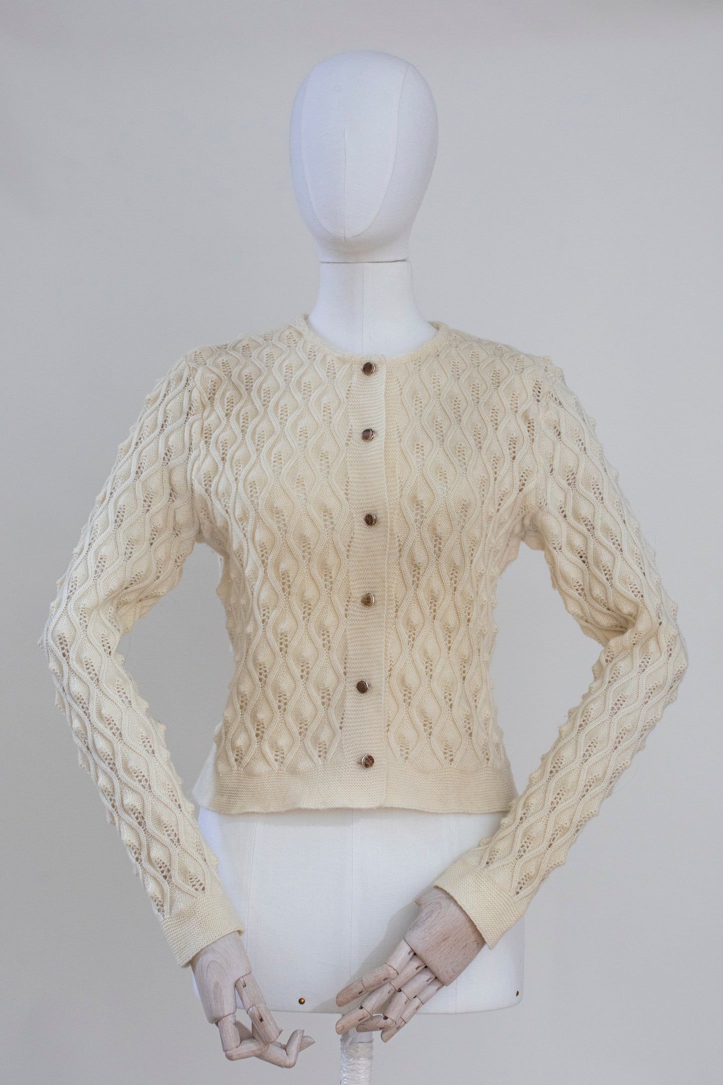 Vintage Hand Knitted Beige Austrian Cardigan Size XS-S