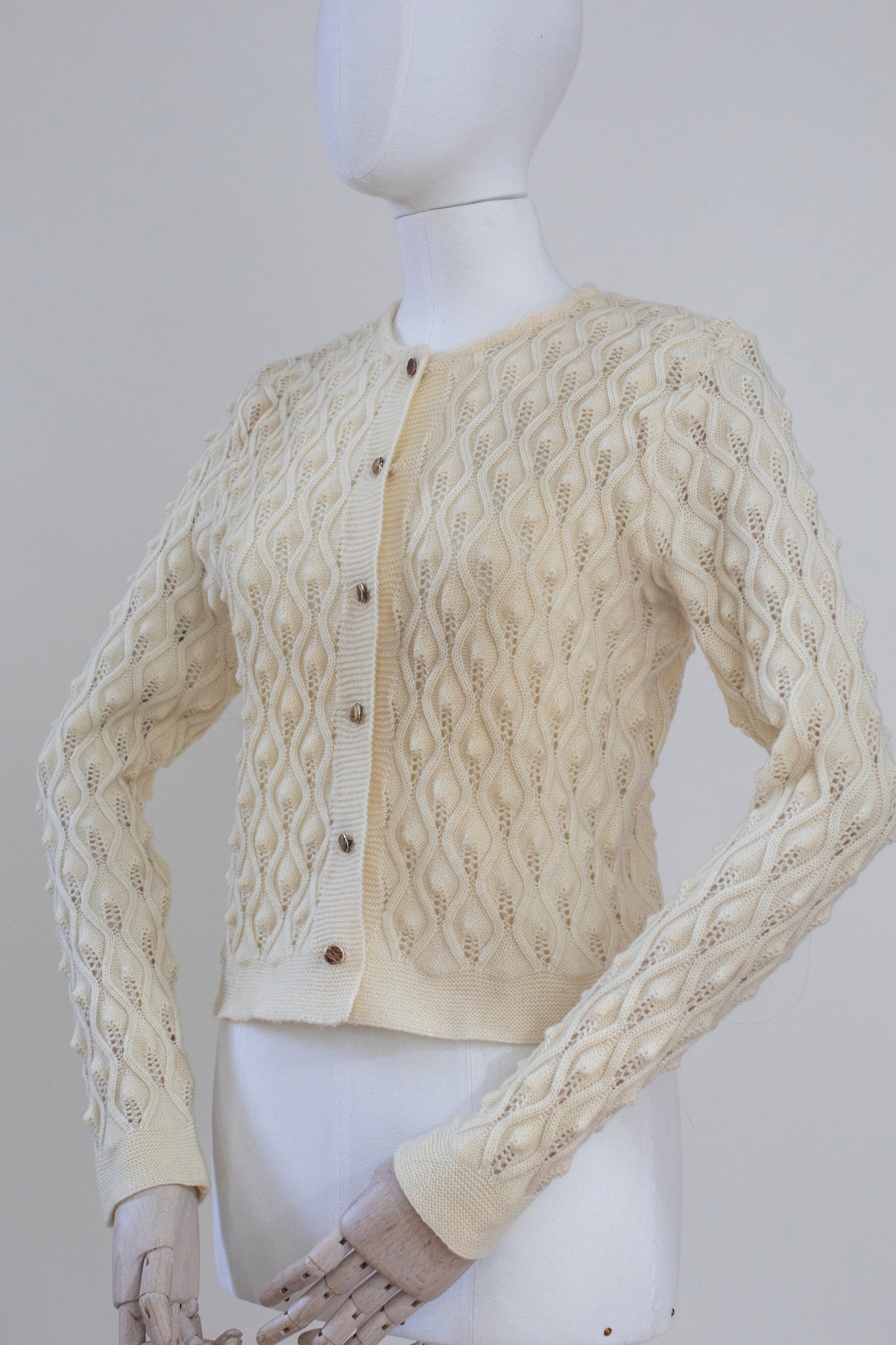 Vintage Hand Knitted Beige Austrian Cardigan Size XS-S