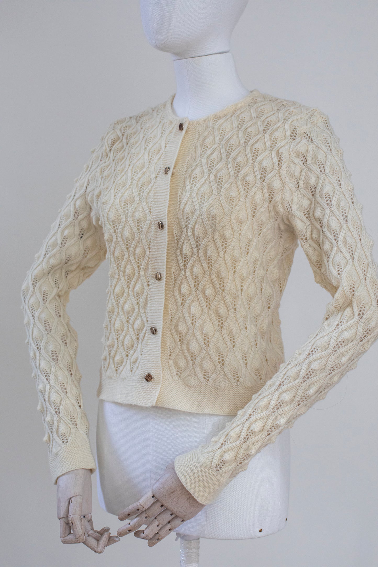 Vintage Hand Knitted Beige Austrian Cardigan Size XS-S