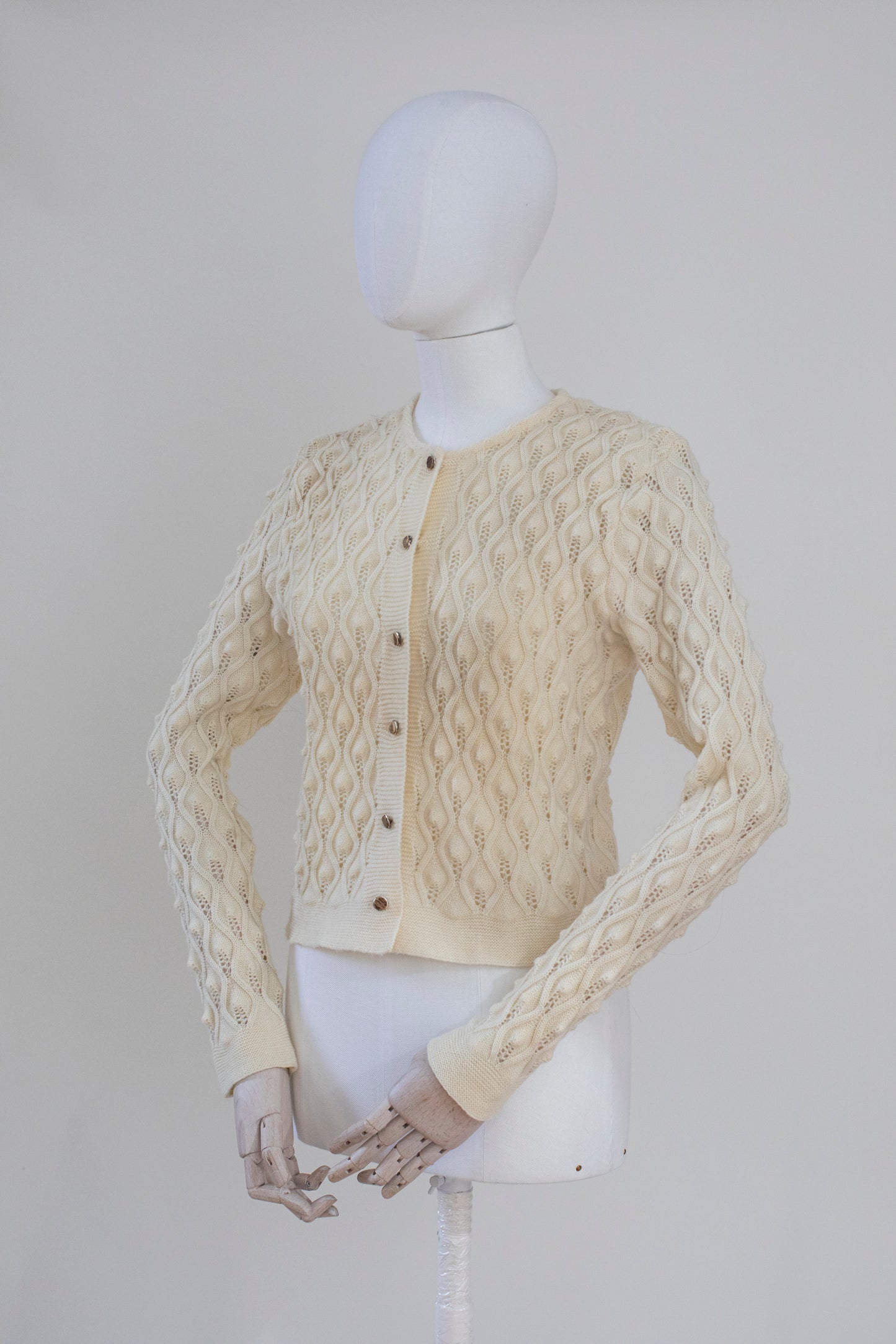 Vintage Hand Knitted Beige Austrian Cardigan Size XS-S