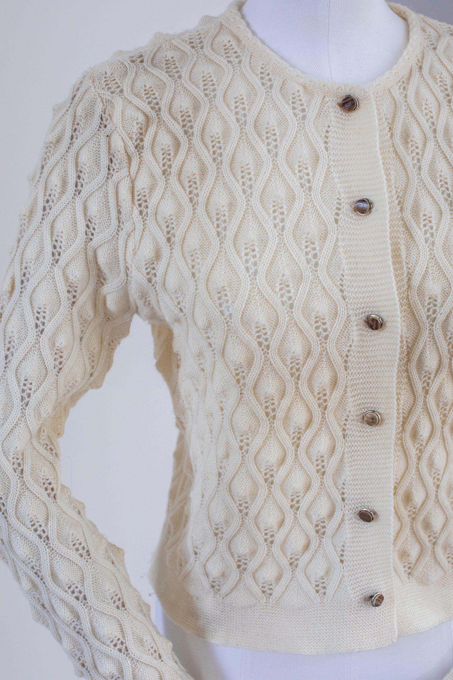 Vintage Hand Knitted Beige Austrian Cardigan Size XS-S